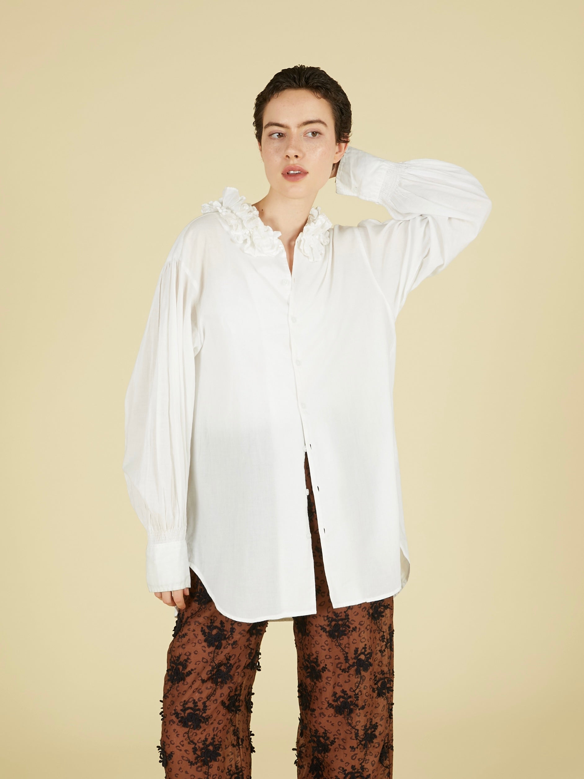 cotton frill collar shirts｜WHITE