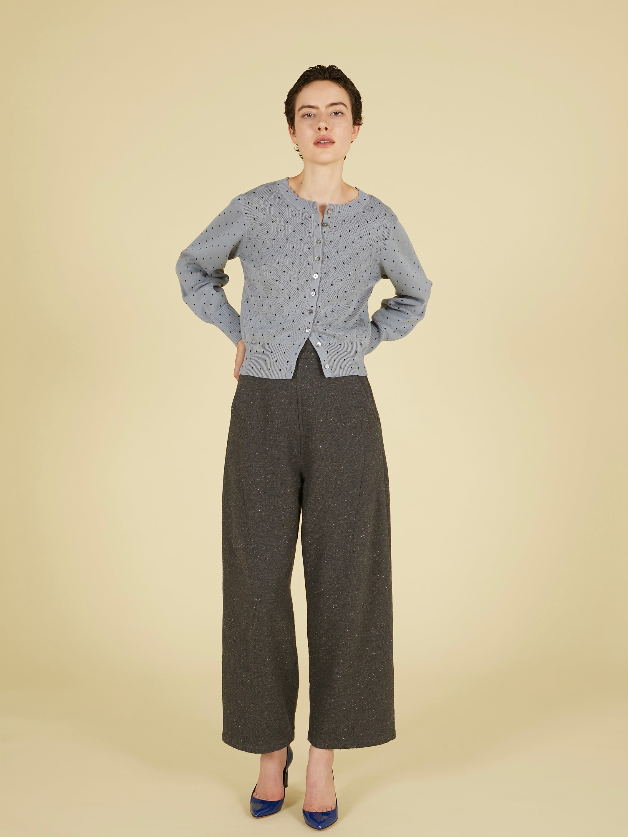 flower Jacquard dot cardigan｜GRAY