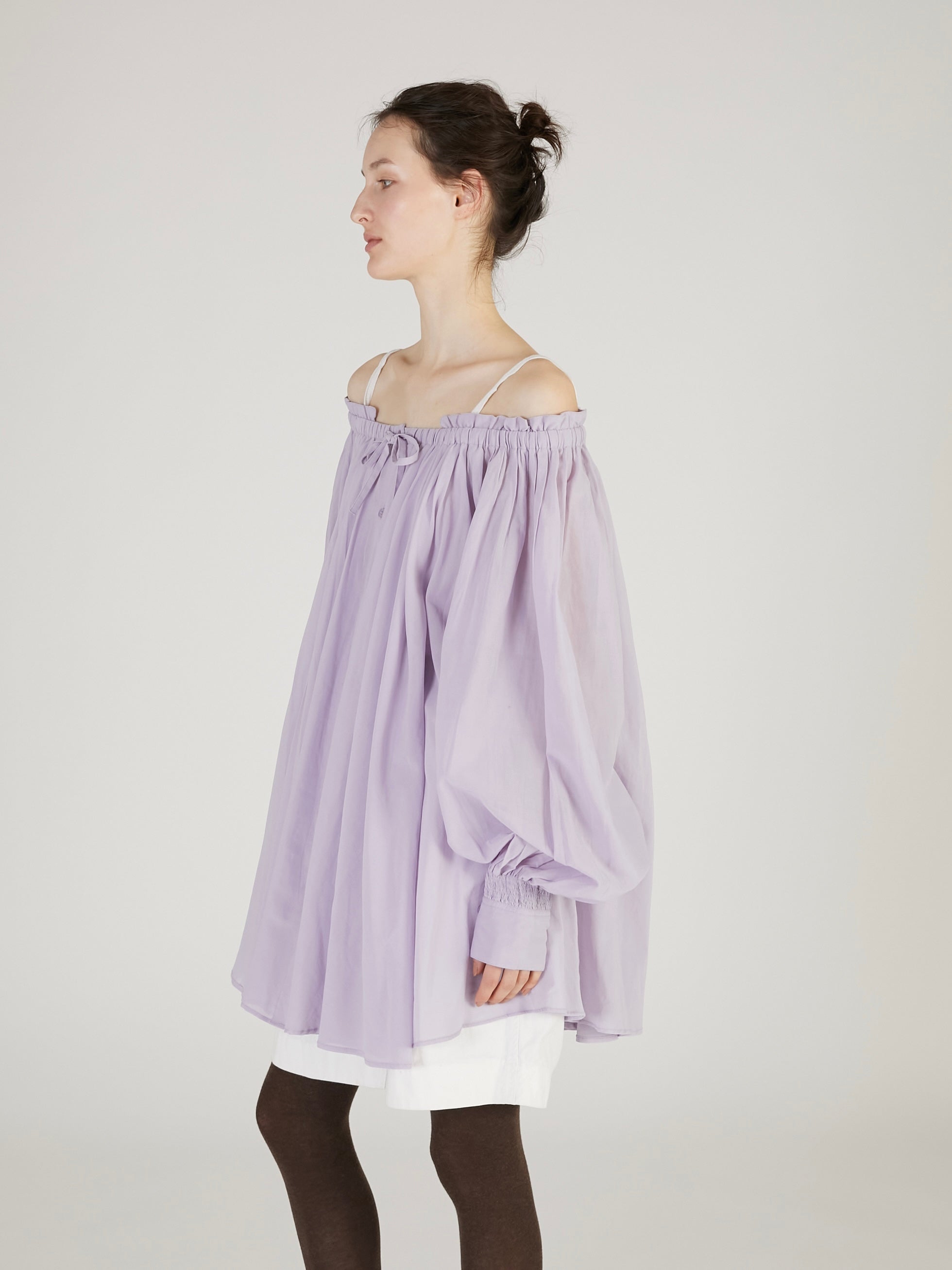 sheer gather  volume blouse ｜LAVENDER