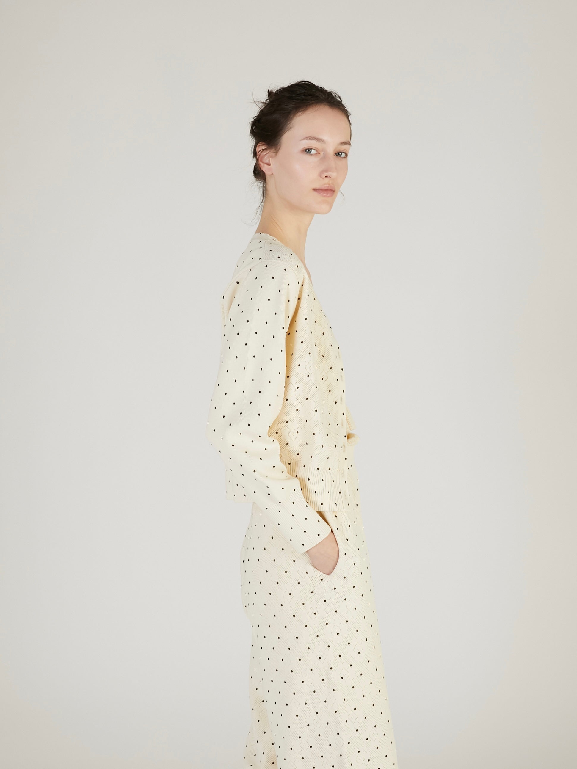flower Jacquard dot cardigan｜IVORY