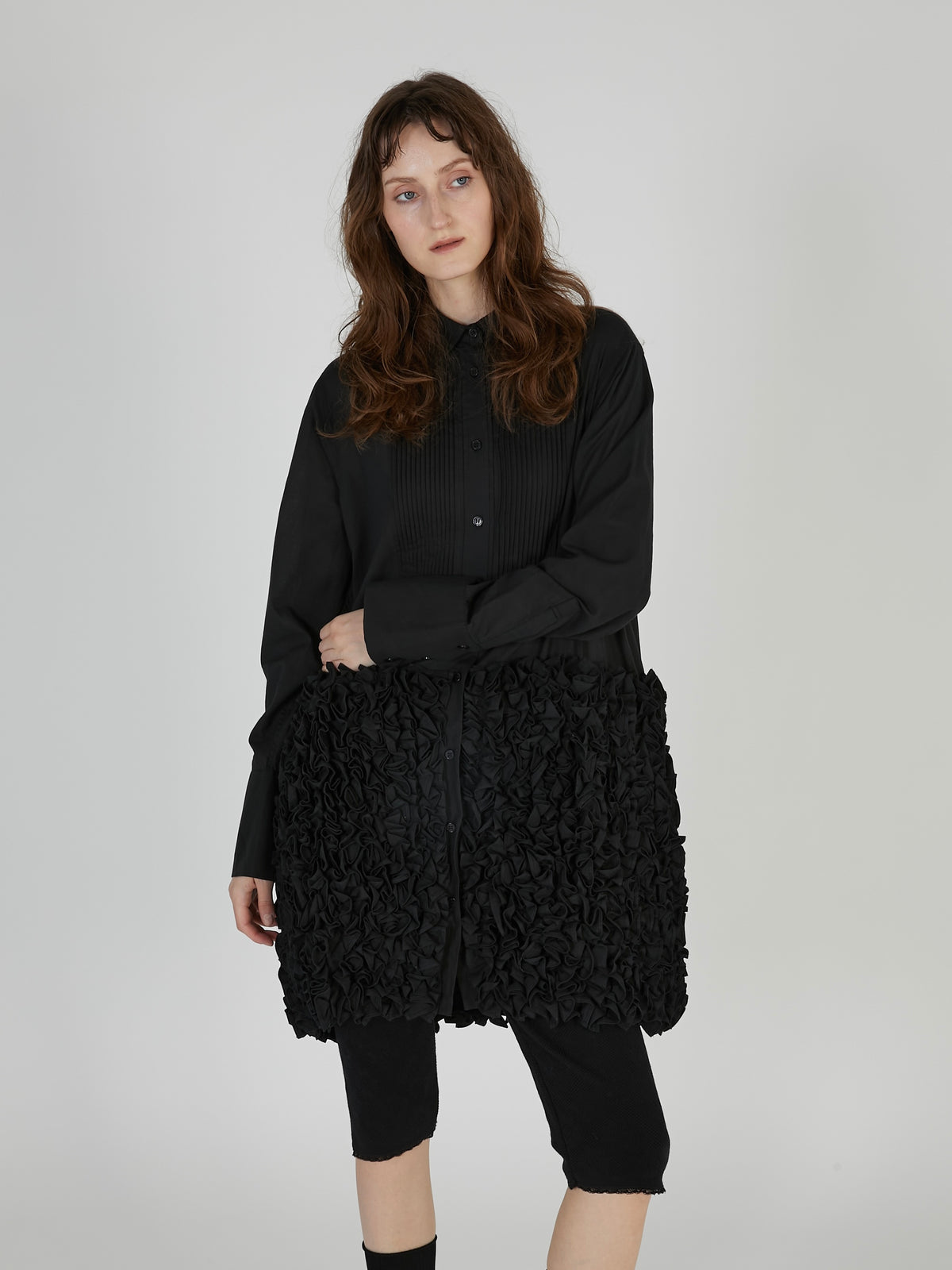 frill long formal shirt｜BLACK