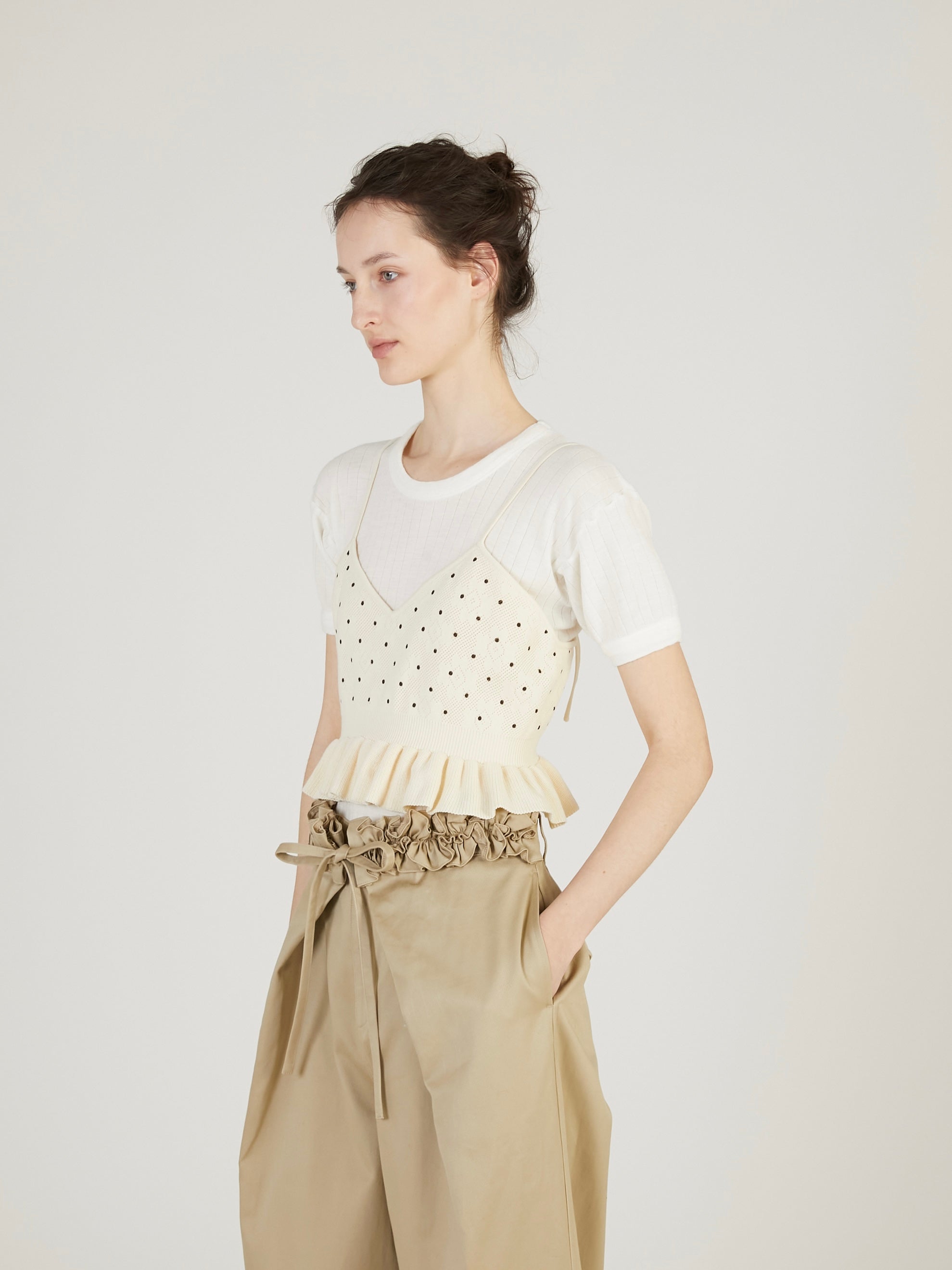 flower Jacquard dot camisole｜IVORY