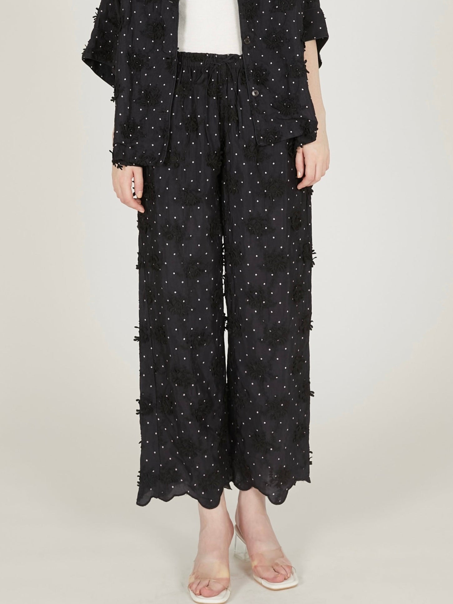 dot 3D rayon shuntang easy  pants｜BLACK