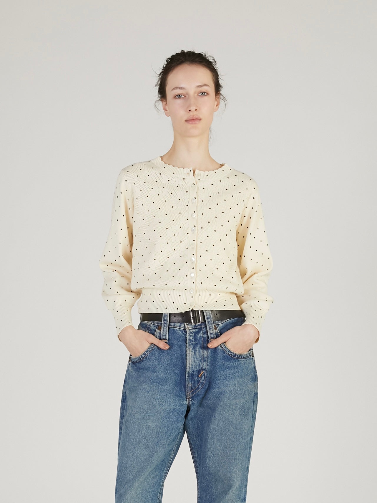 flower Jacquard dot cardigan｜IVORY