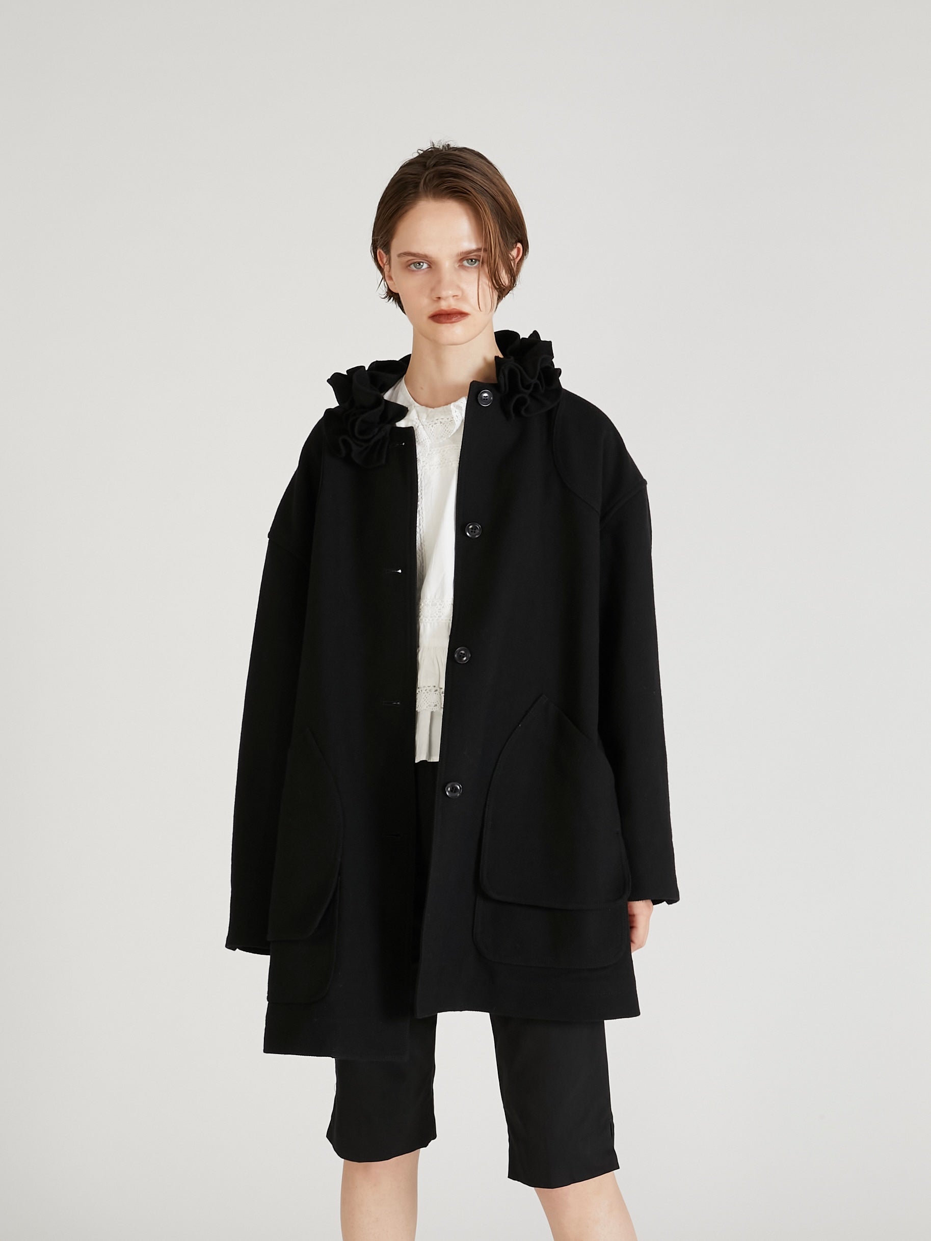 frill collar hunting jacket｜BLACK