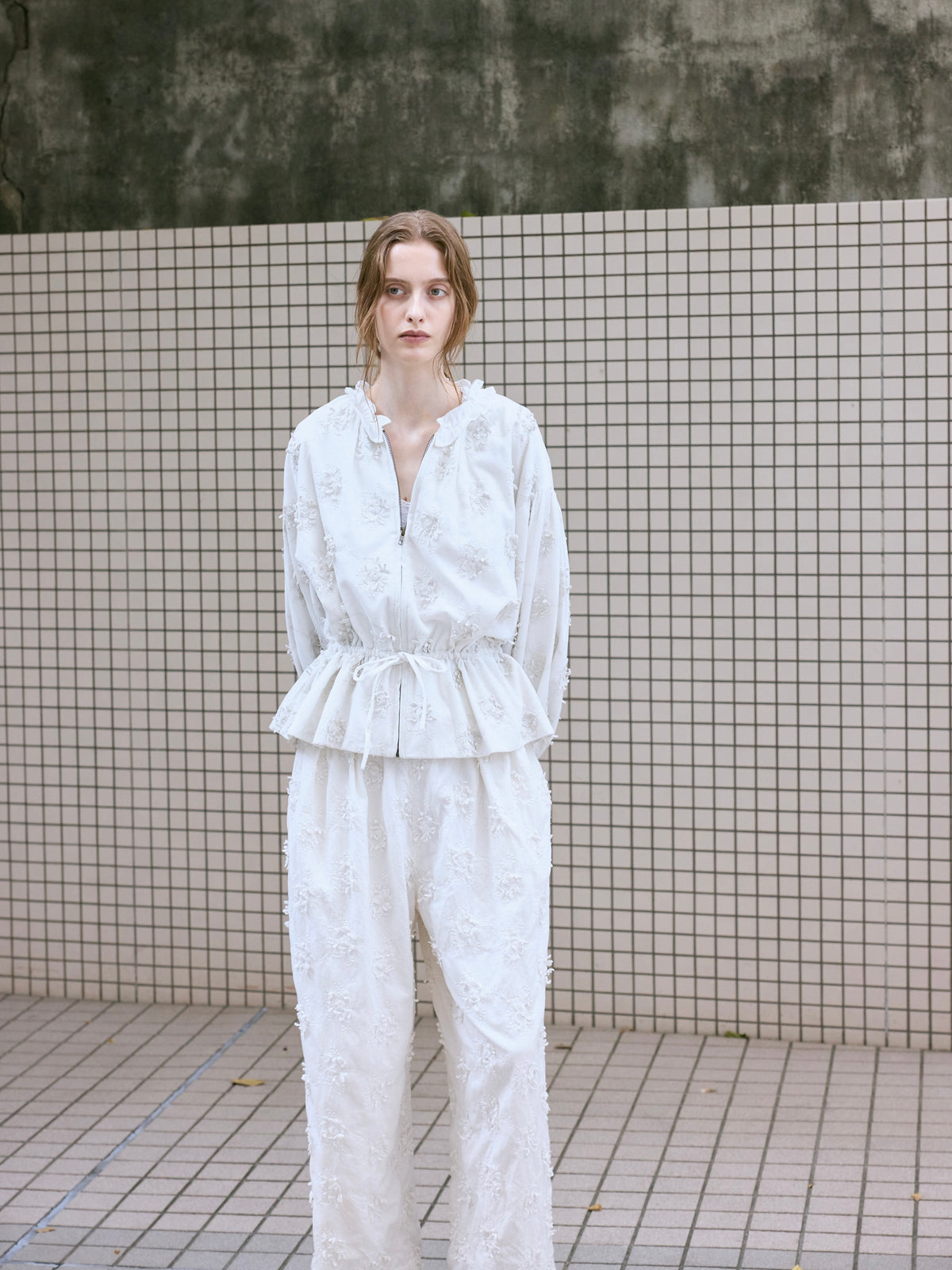 3D embroidery corduroy pants｜WHITE