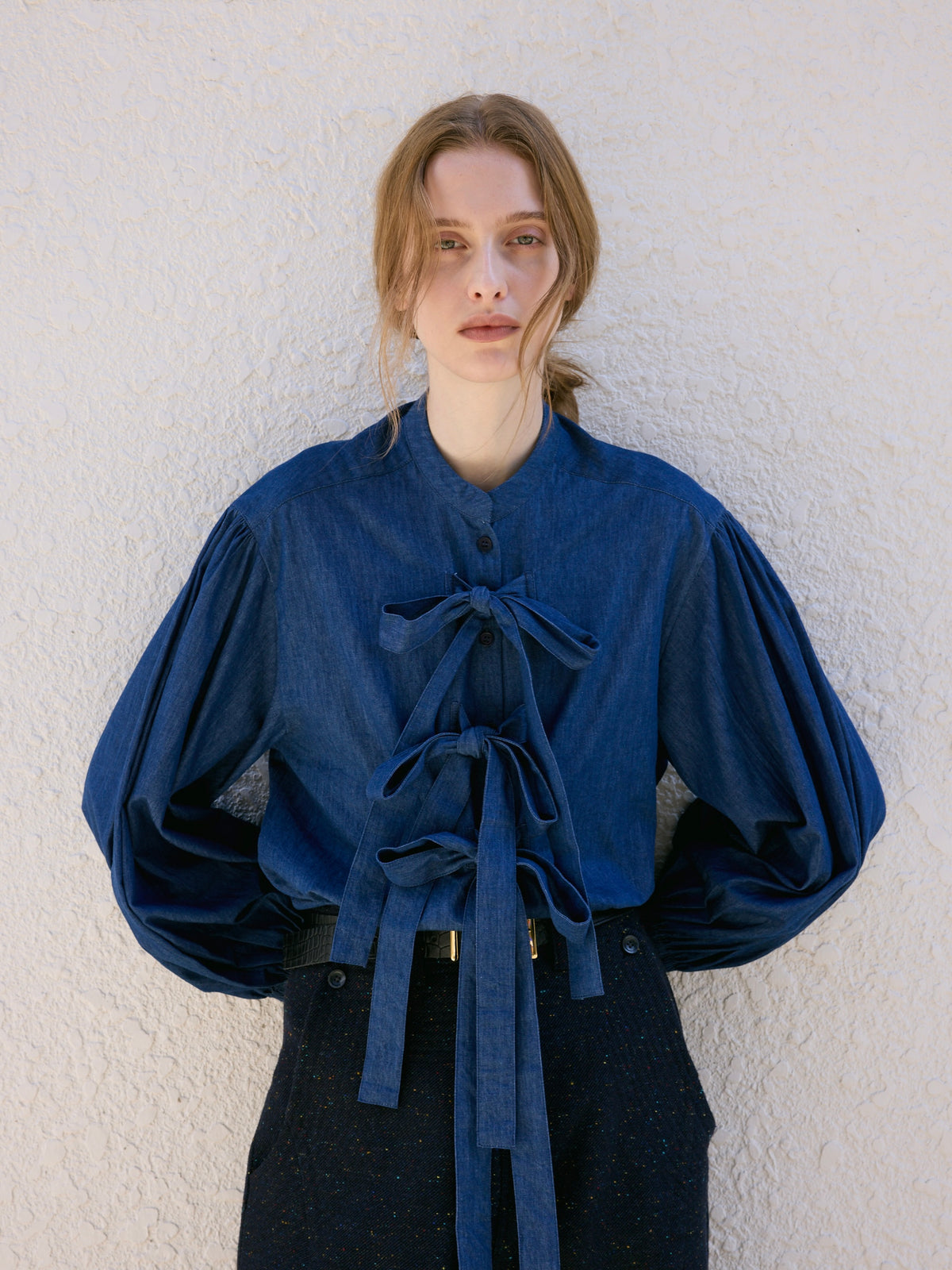 indigo ribbon blouse｜NAVY