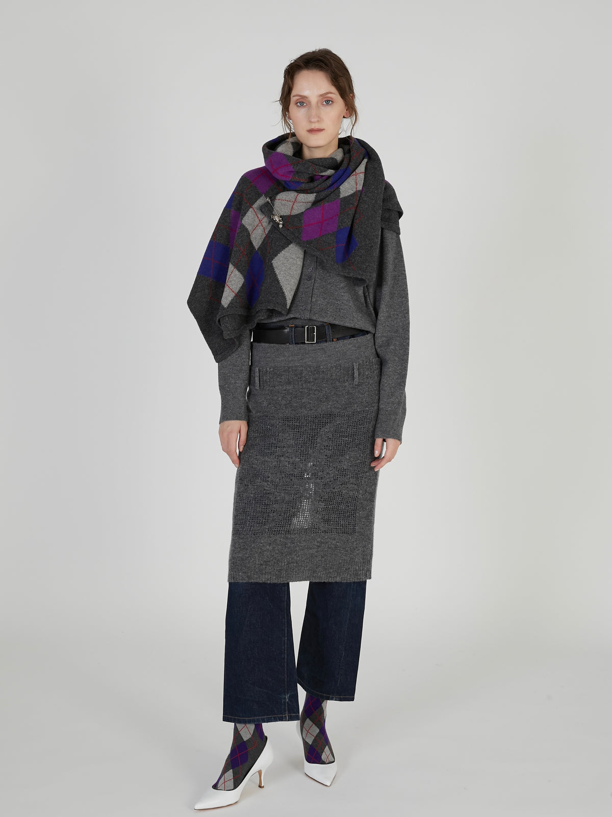 【griguri】argyle big stole｜GRAY