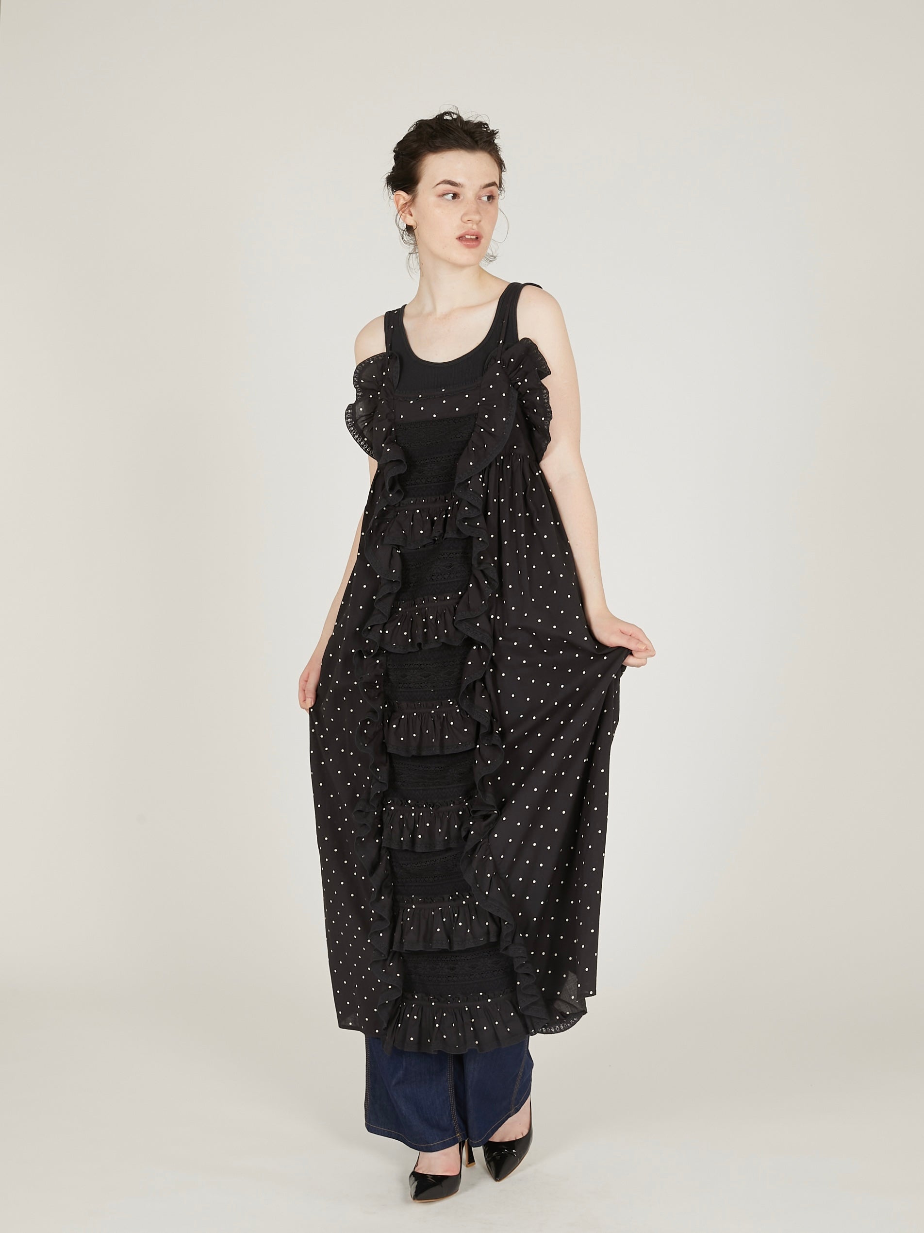 liver lace vintage likecami dress｜BLACK