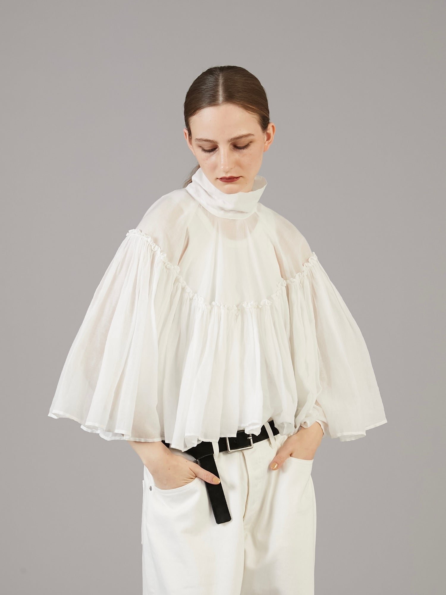 sheer poncho blouse | WHITE