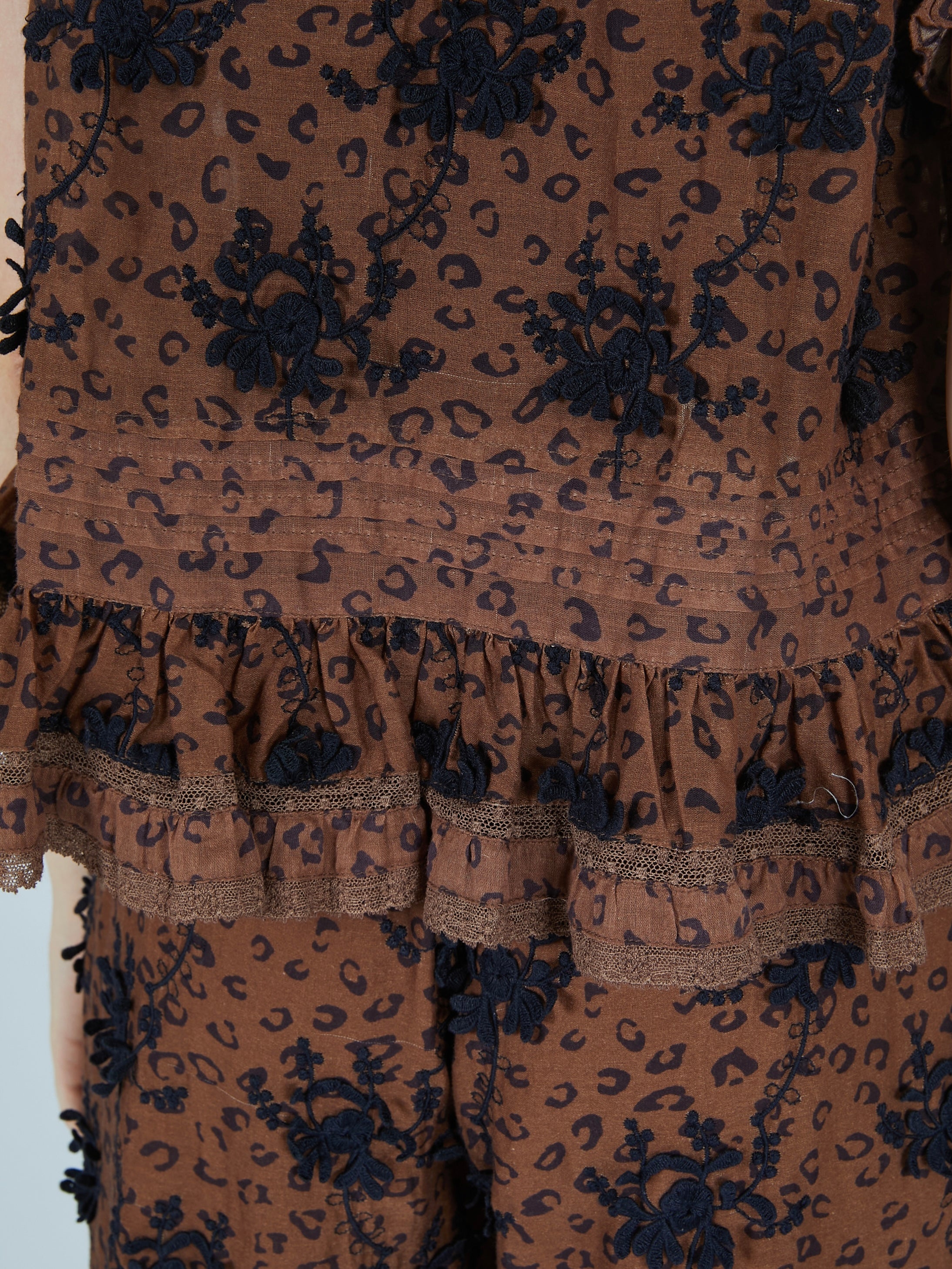 3D embroidery leopard blouse｜BROWN