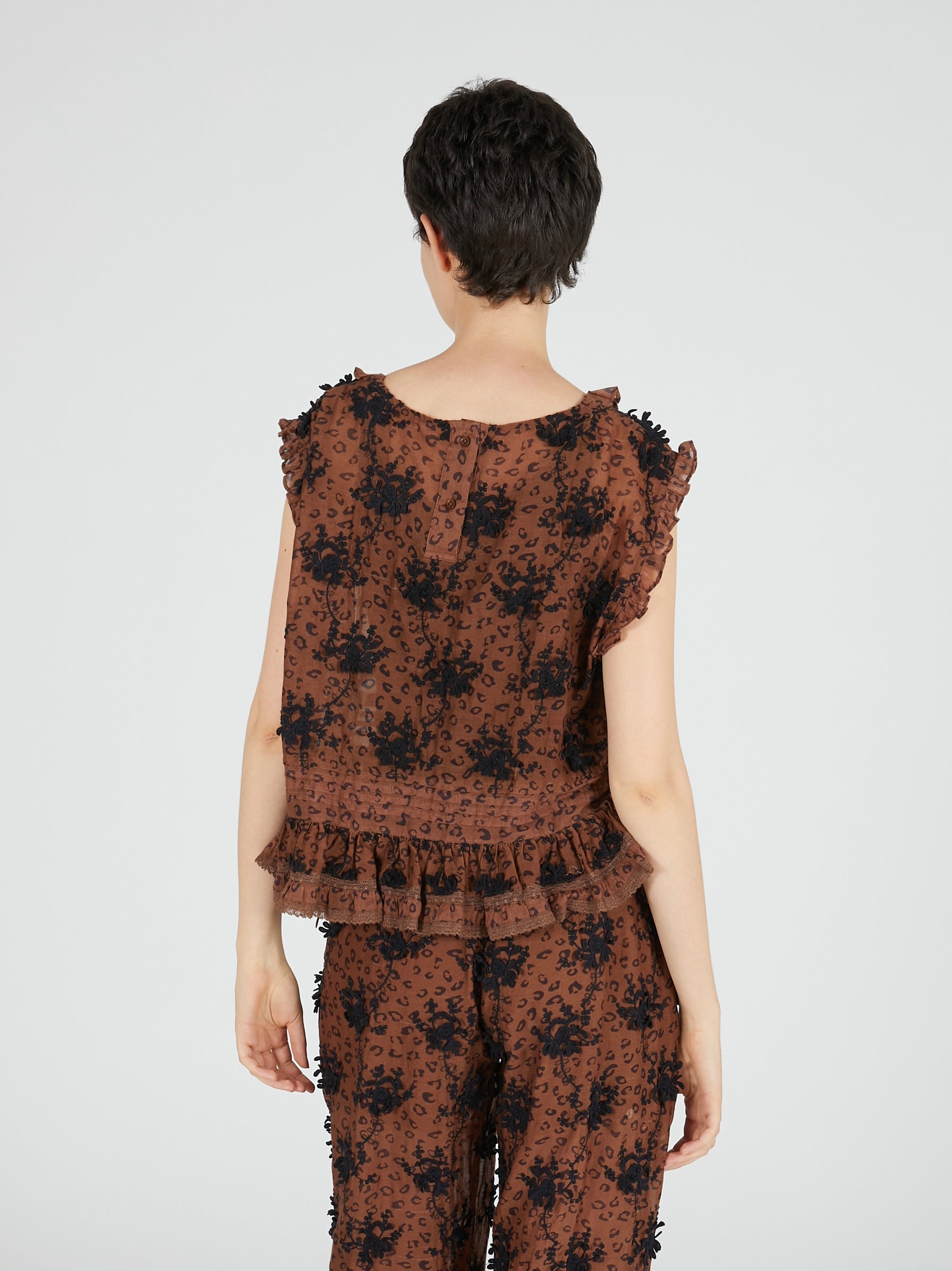 3D embroidery leopard blouse｜BROWN