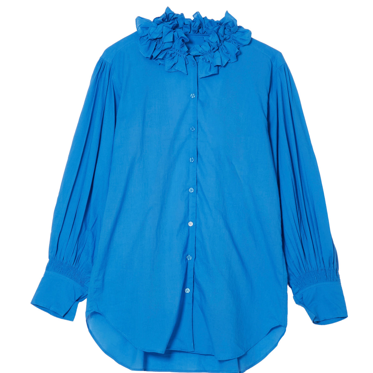 NEW COLOR】cotton frill collar shirts｜BLUE