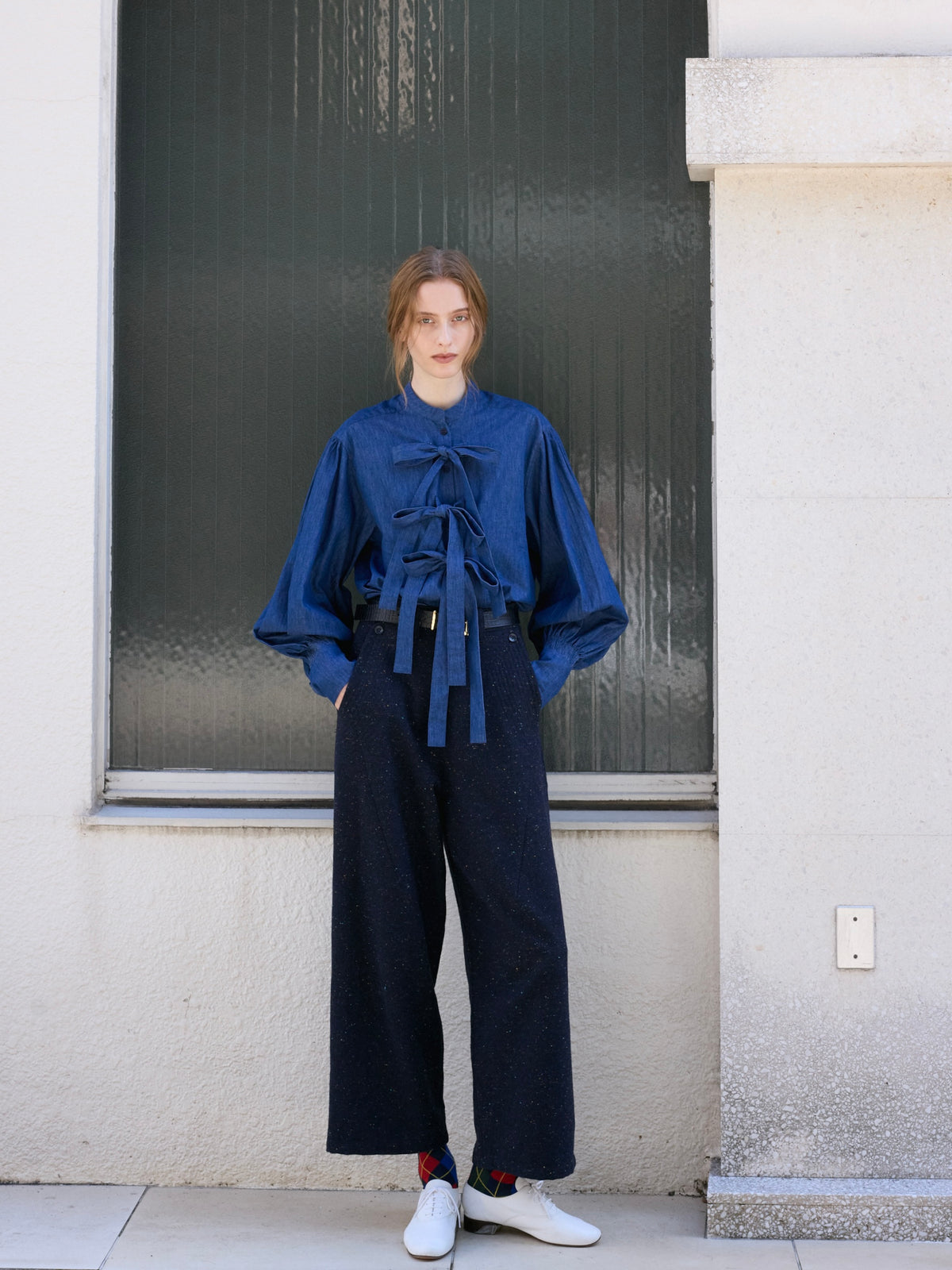 tweed stitch pants｜NAVY