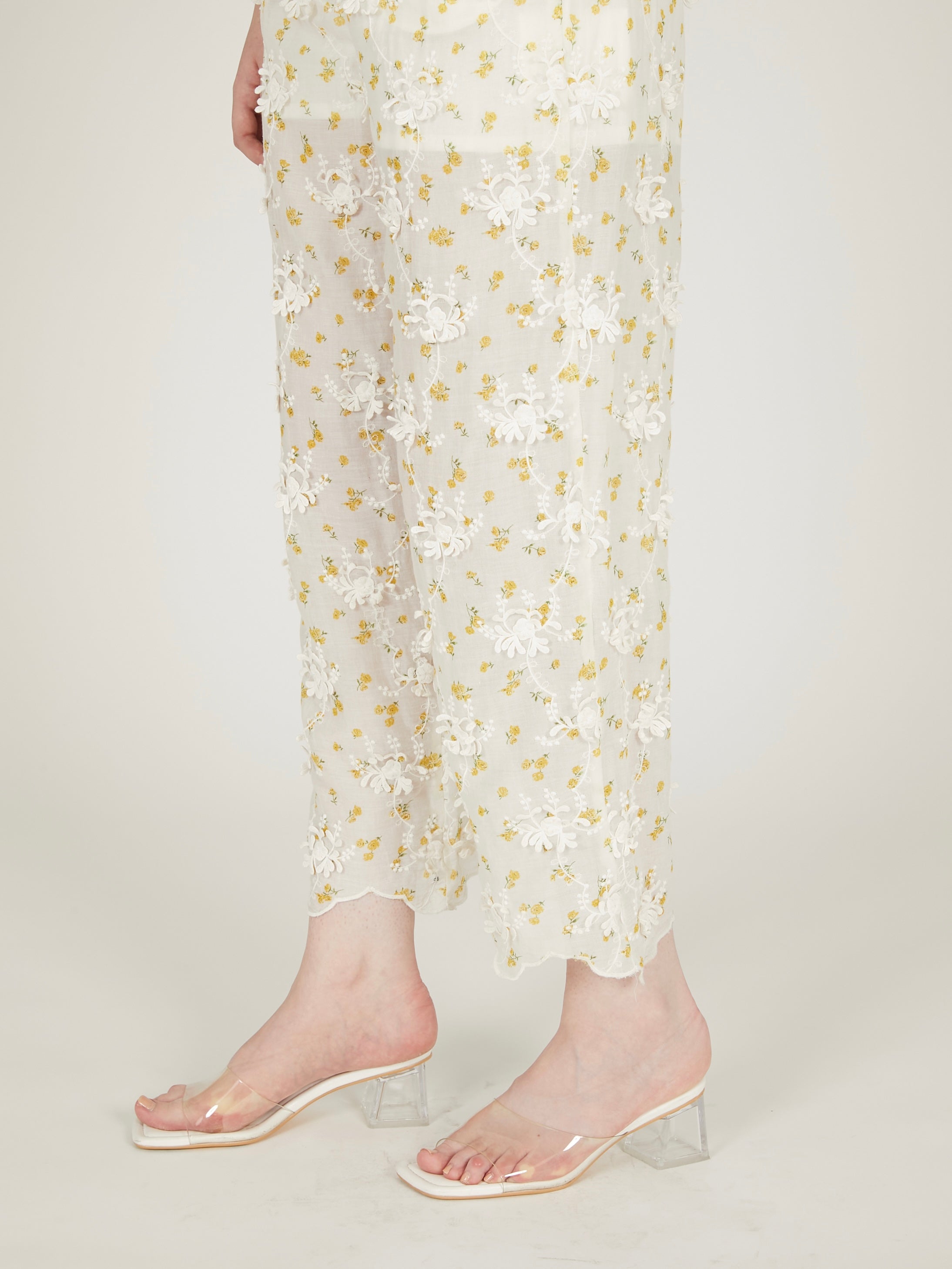 sheer flower easy pants｜IVORY