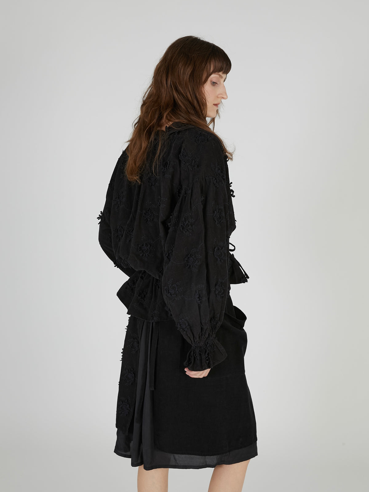 3D embroidery corduroy blouson｜BLACK