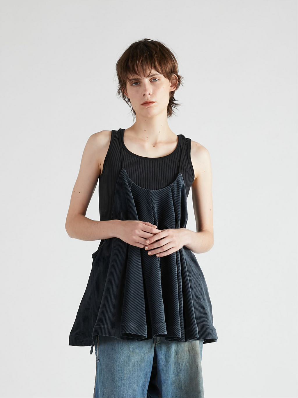 キャミソール HEM SCALLOP CAMISOLE me+em select tシャツ 「 2color 」アシンメトリーダメージ