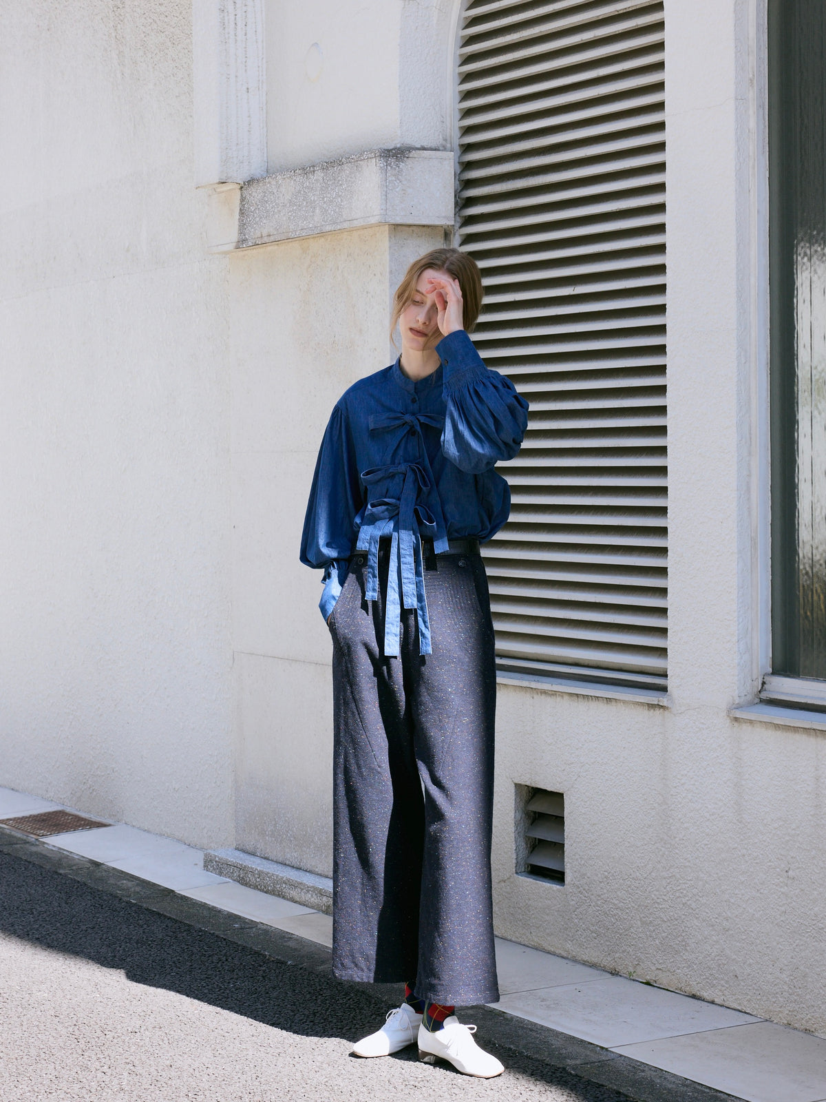 indigo ribbon blouse｜NAVY