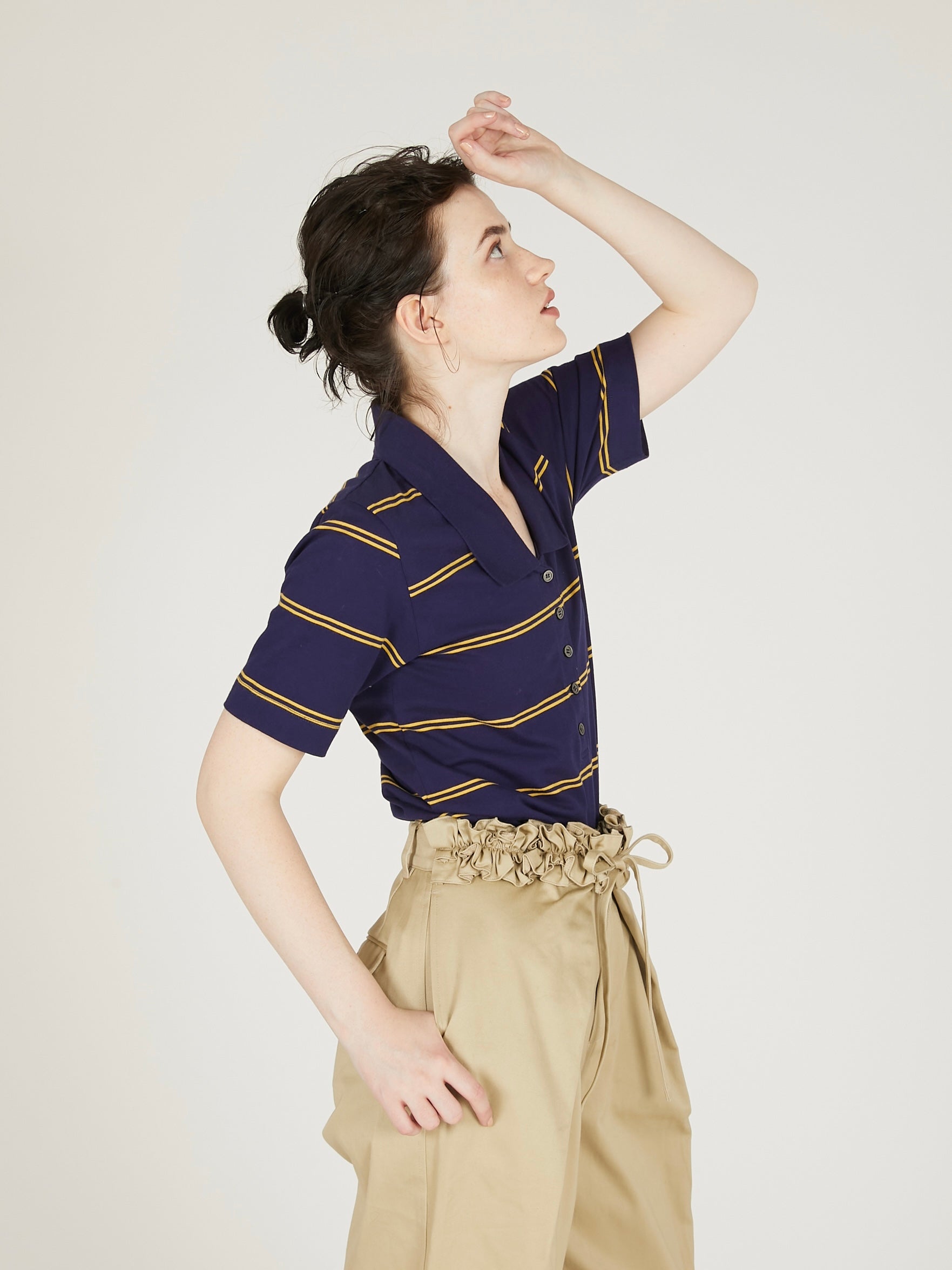 row neck border polo｜NAVY