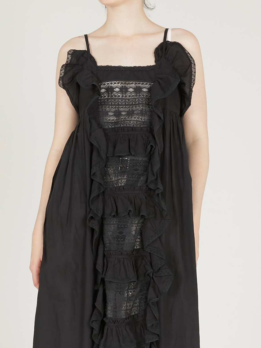 liver lace vintage likecami dress｜BLACK
