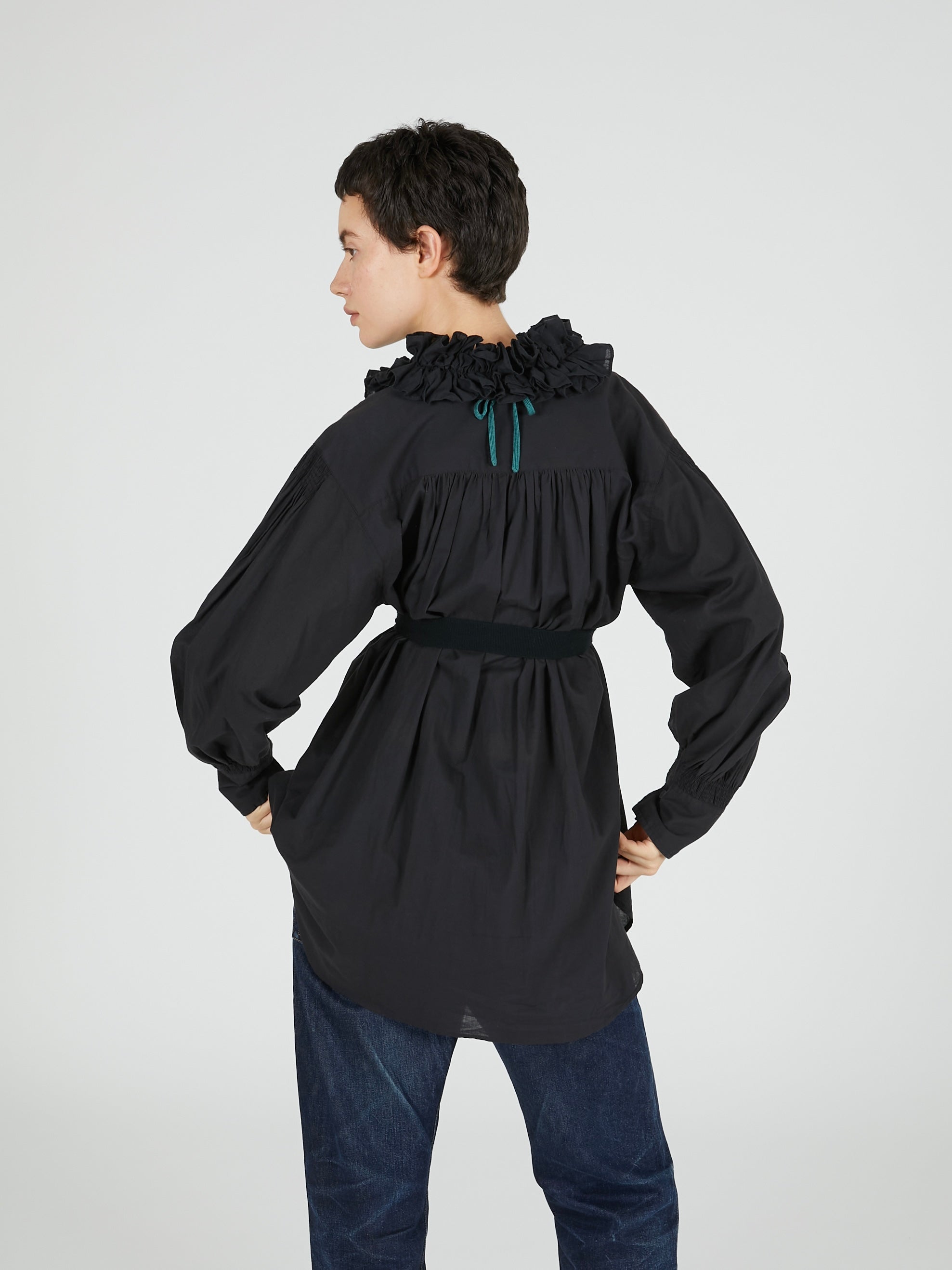 cotton frill collar shirts｜BLACK