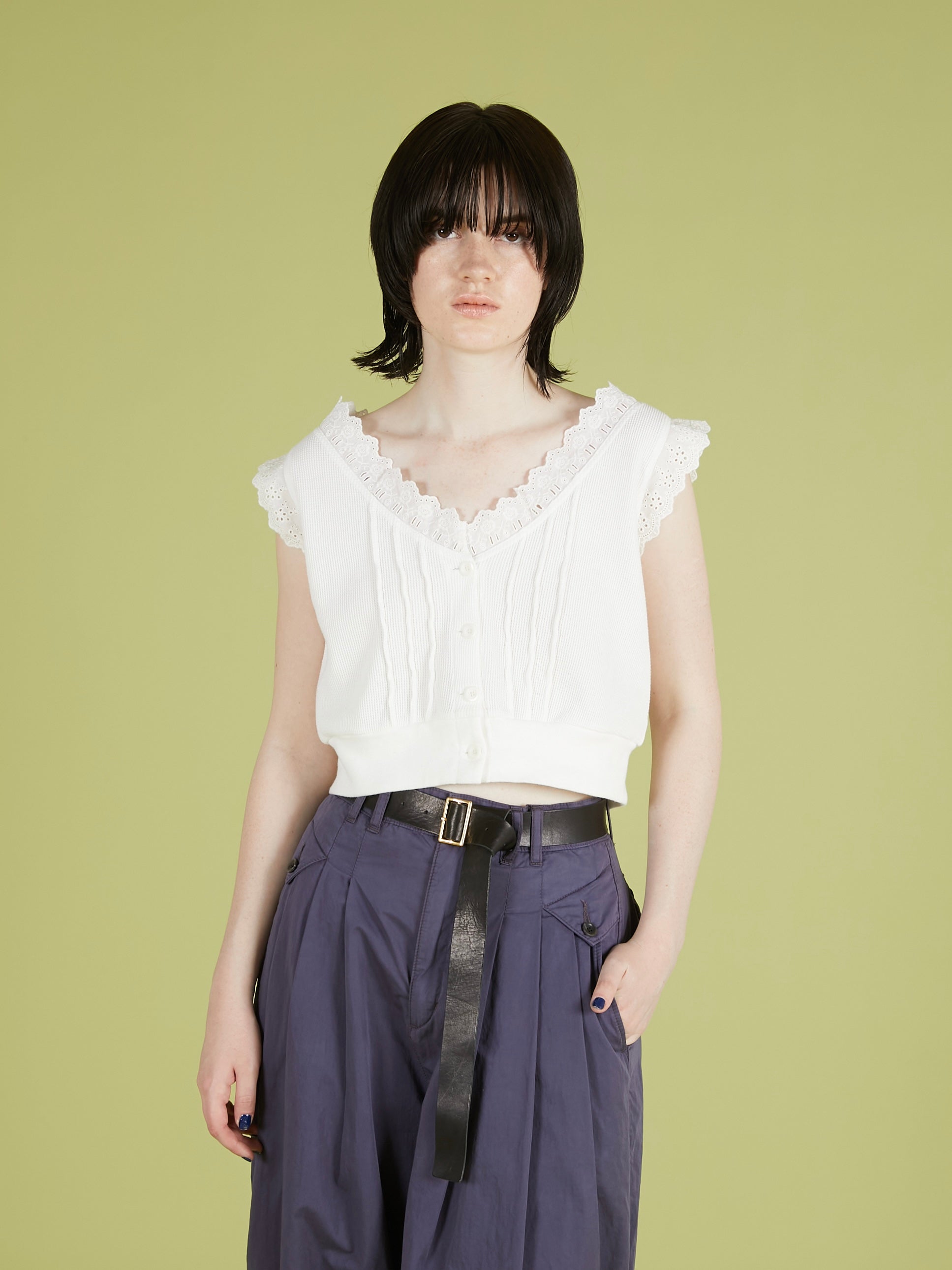 waffle frill vest｜WHITE