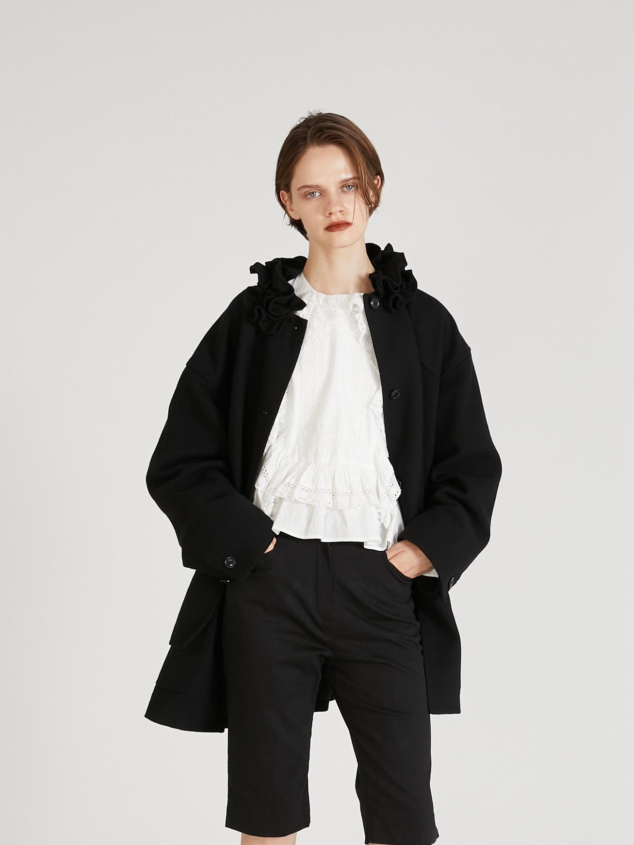 frill collar hunting jacket｜BLACK