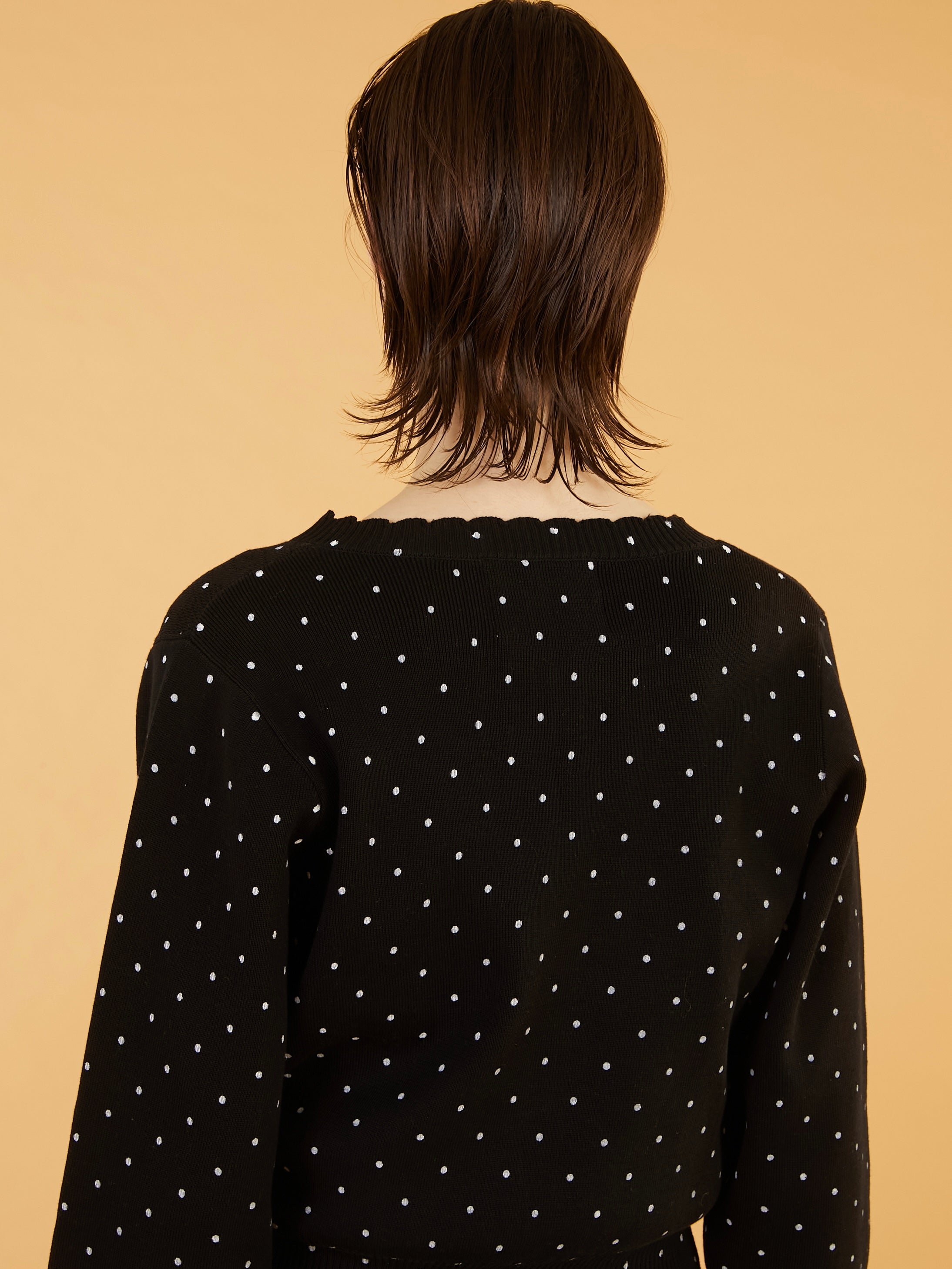 flower Jacquard dot cardigan｜BLACK
