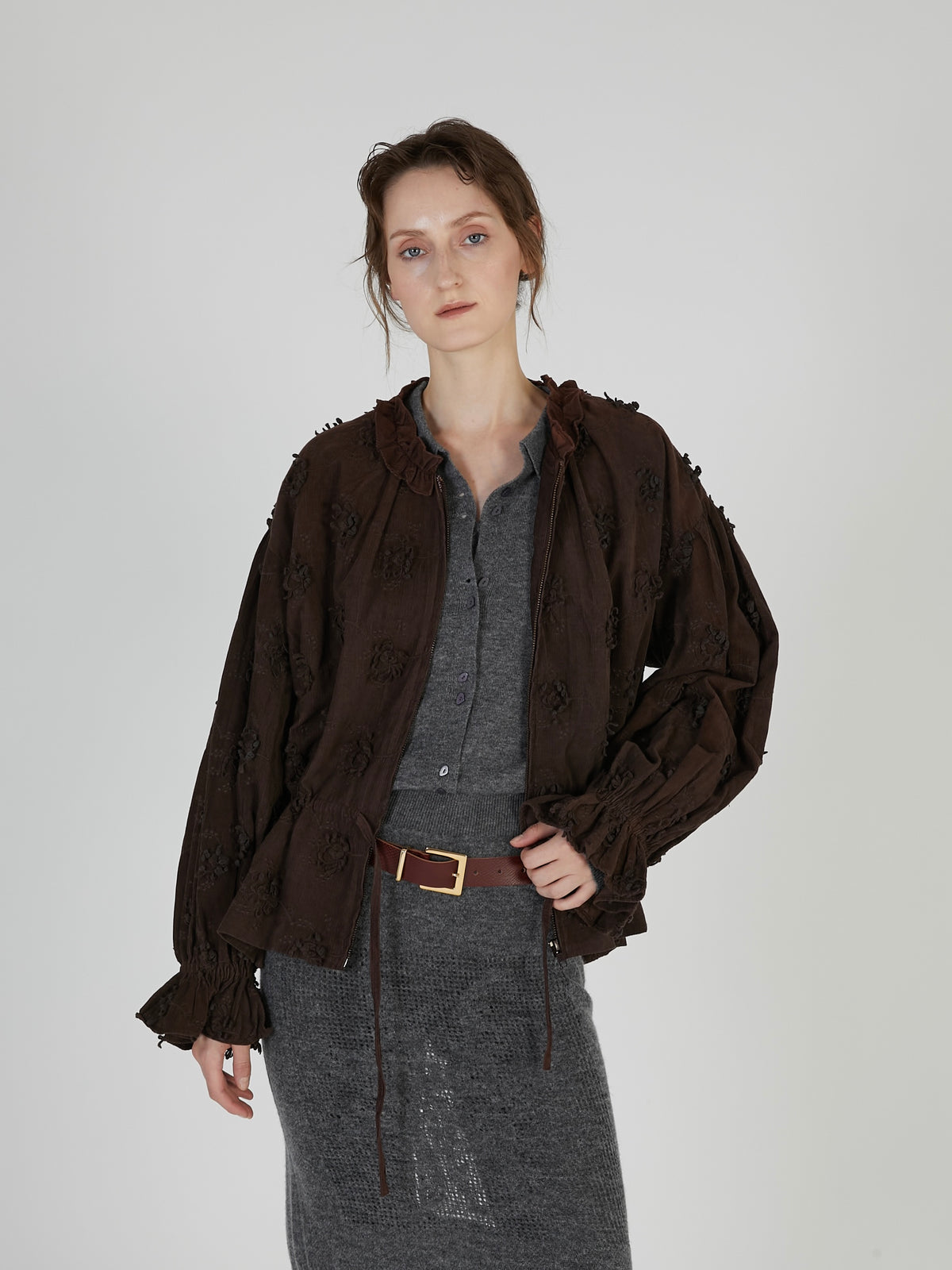 3D embroidery corduroy blouson｜BROWN