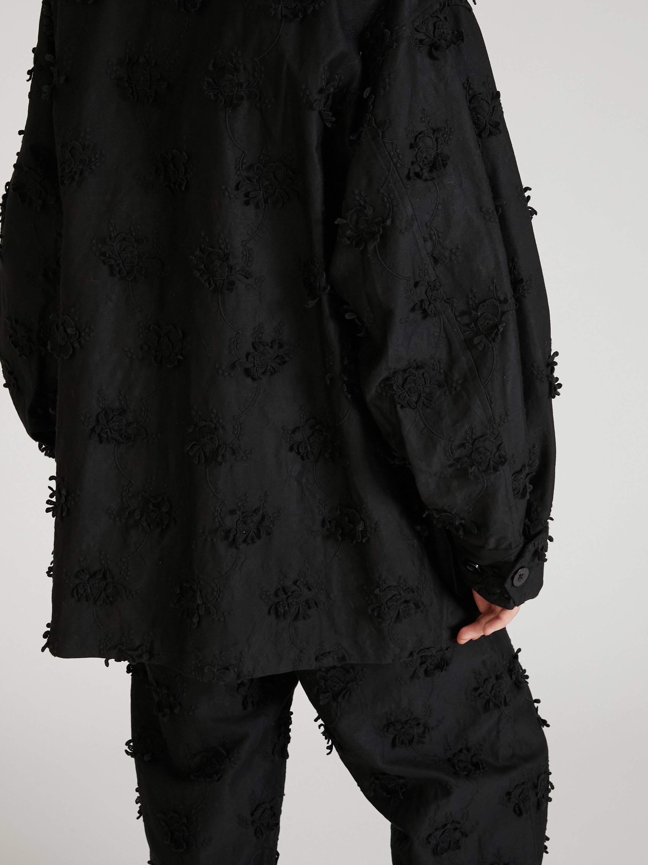 3D embroidery military shirt｜BLACK