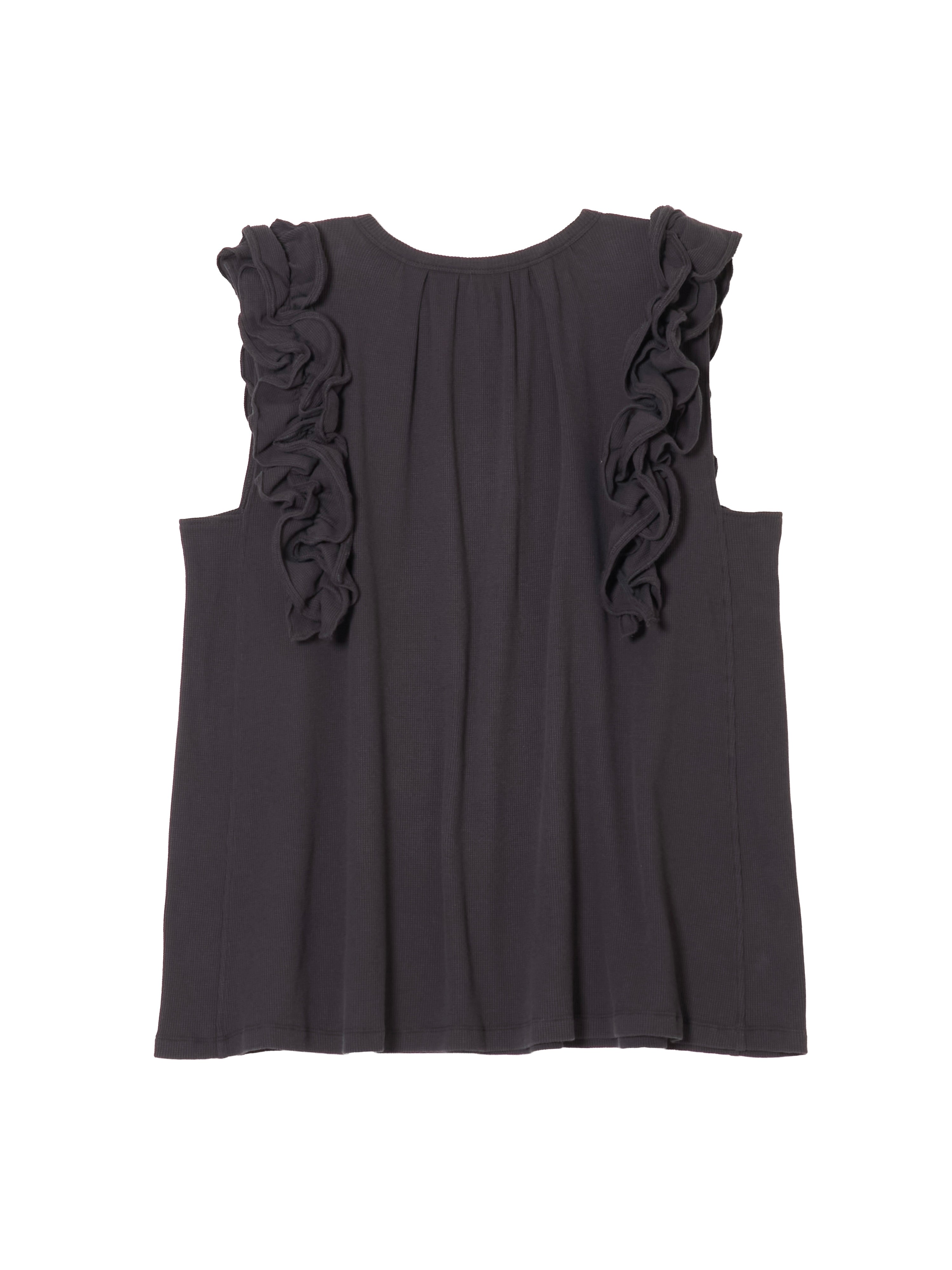 waffle frill nosleeve top｜CHARCOALGRAY