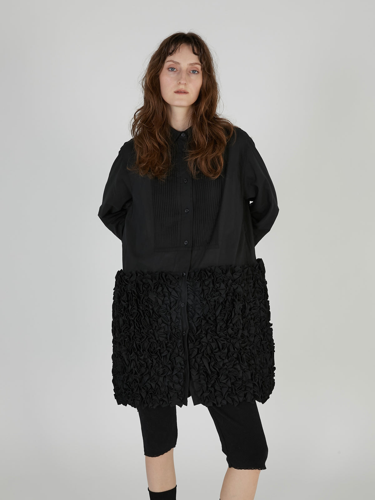 frill long formal shirt｜BLACK