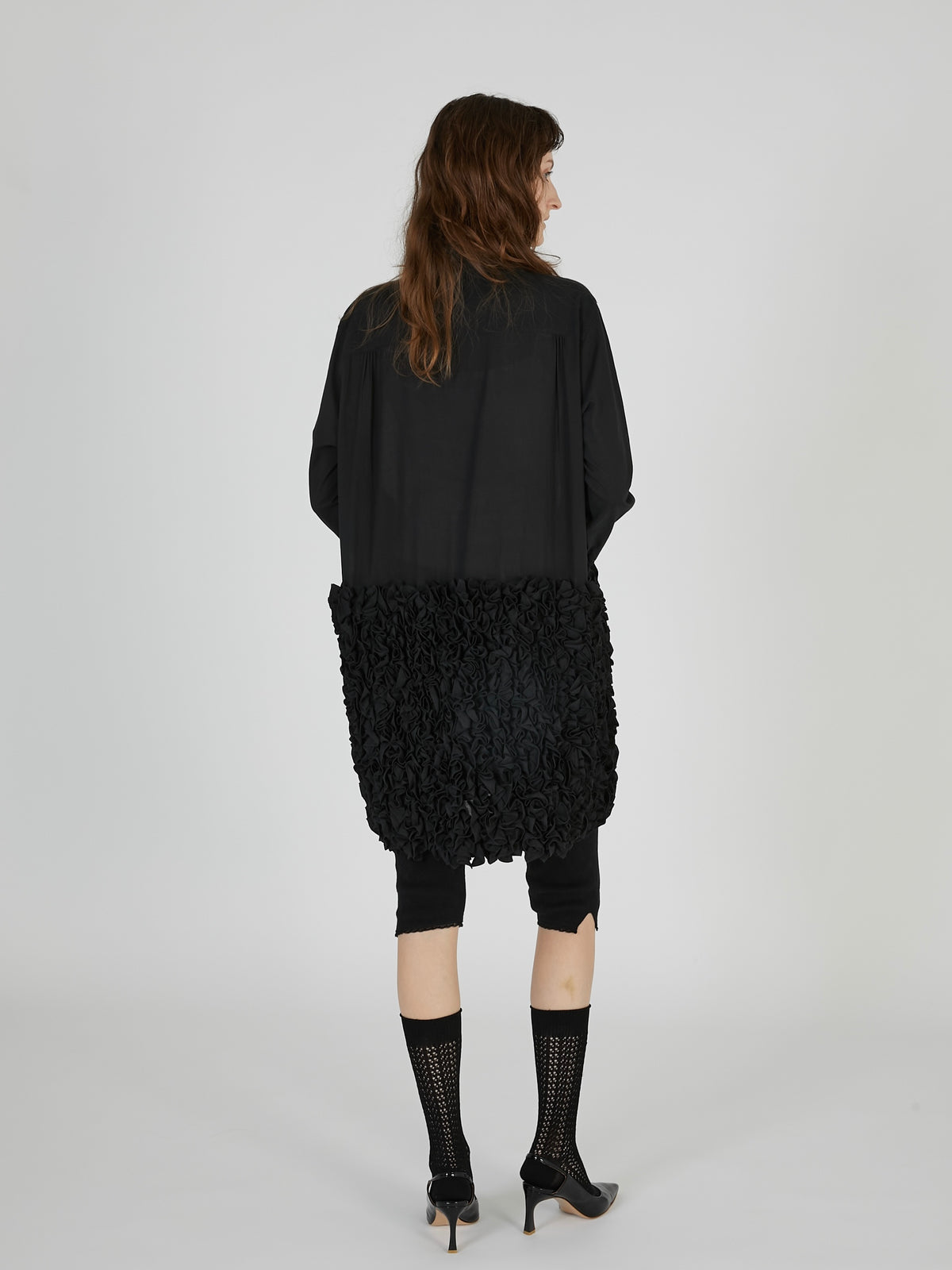 frill long formal shirt｜BLACK