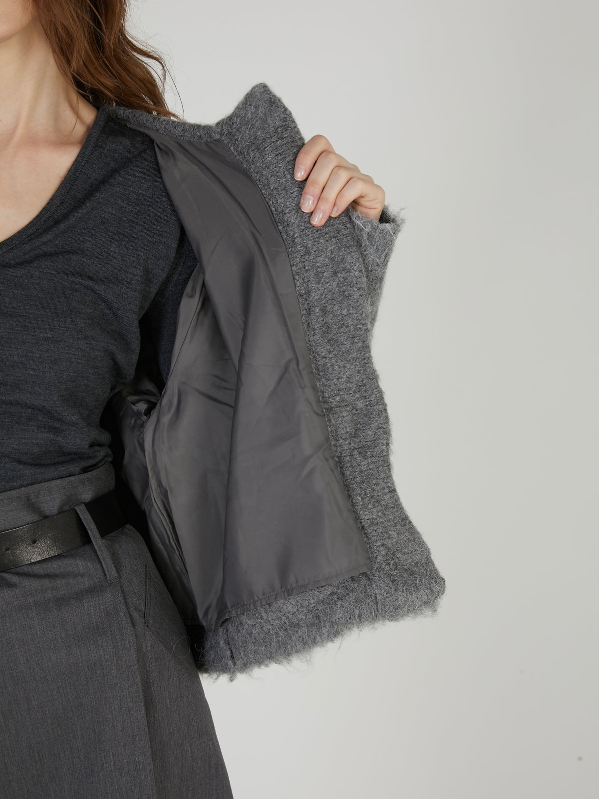 shaggy beads knit jacket｜GRAY