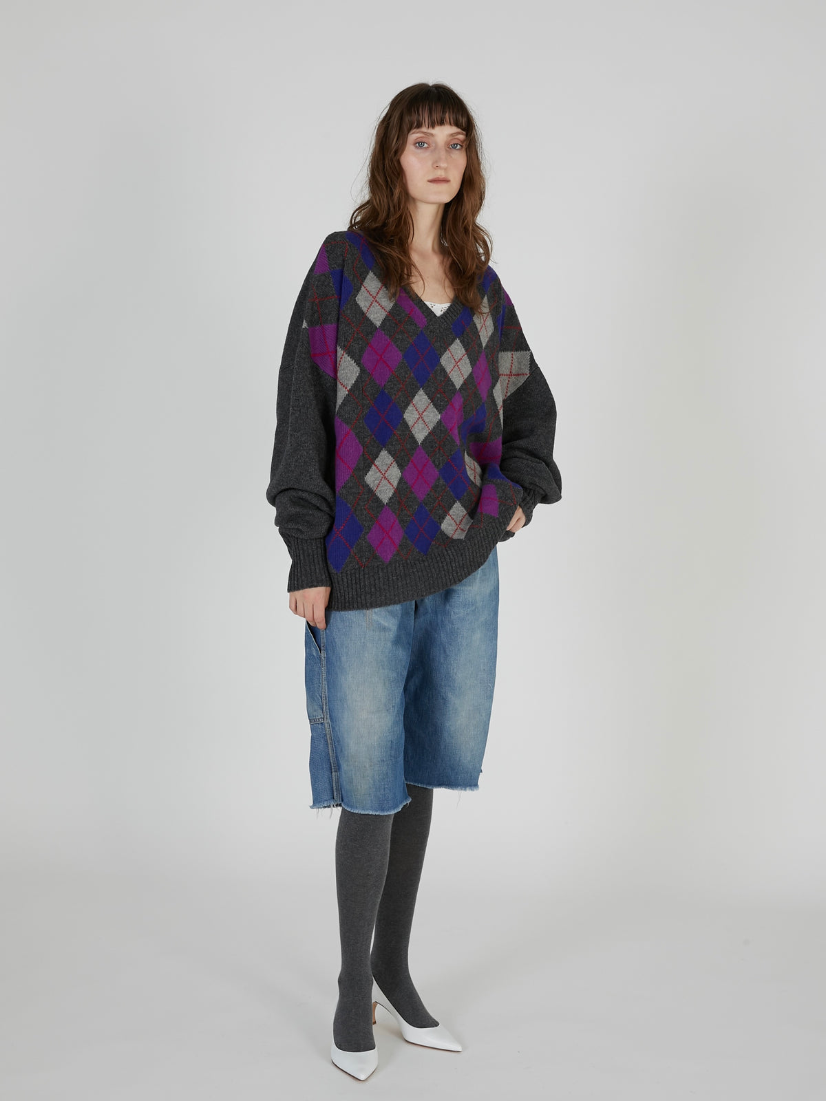 【griguri】argyle big knit｜GRAY