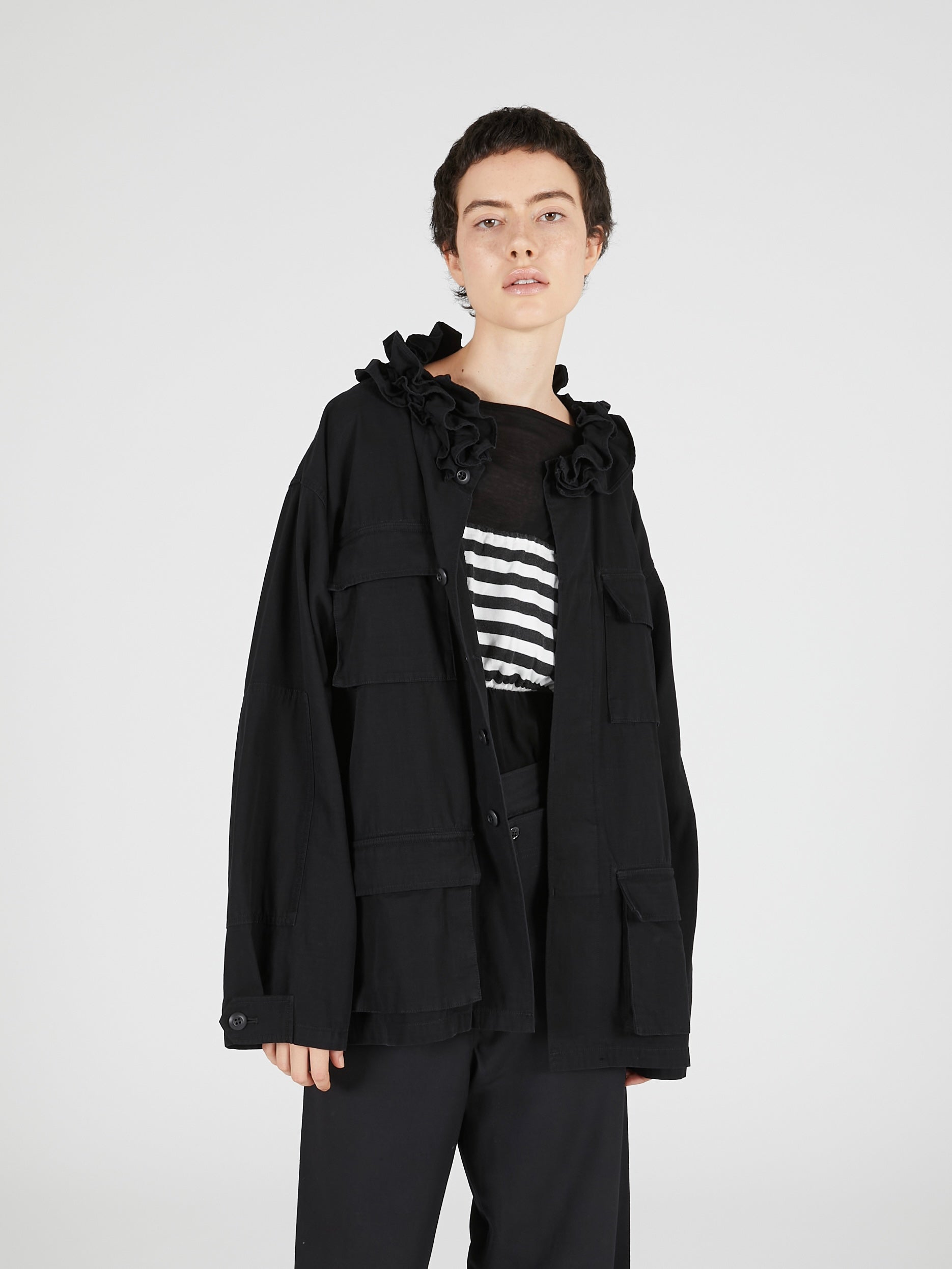 frill collar military jacket｜KHAKI