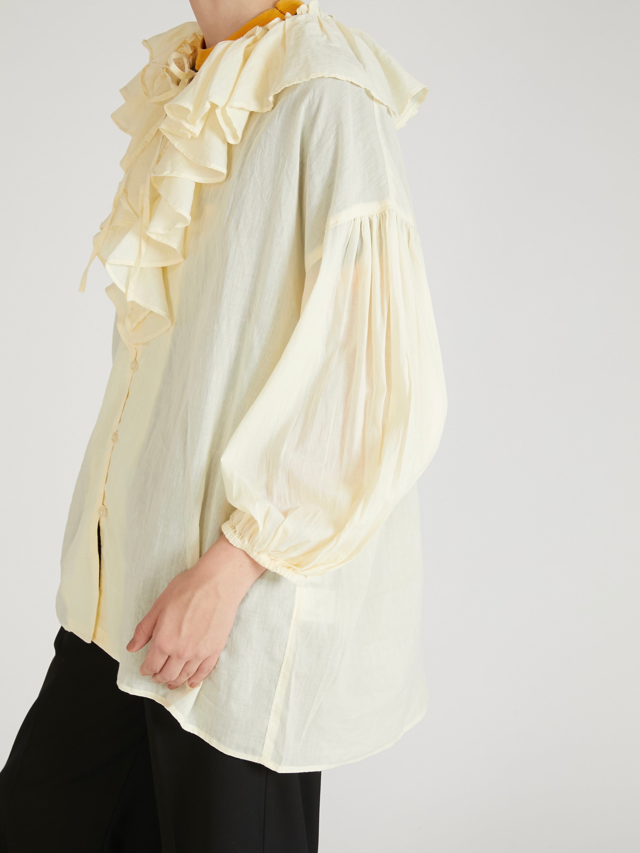 sheer ruffle blouse ｜BEIGE