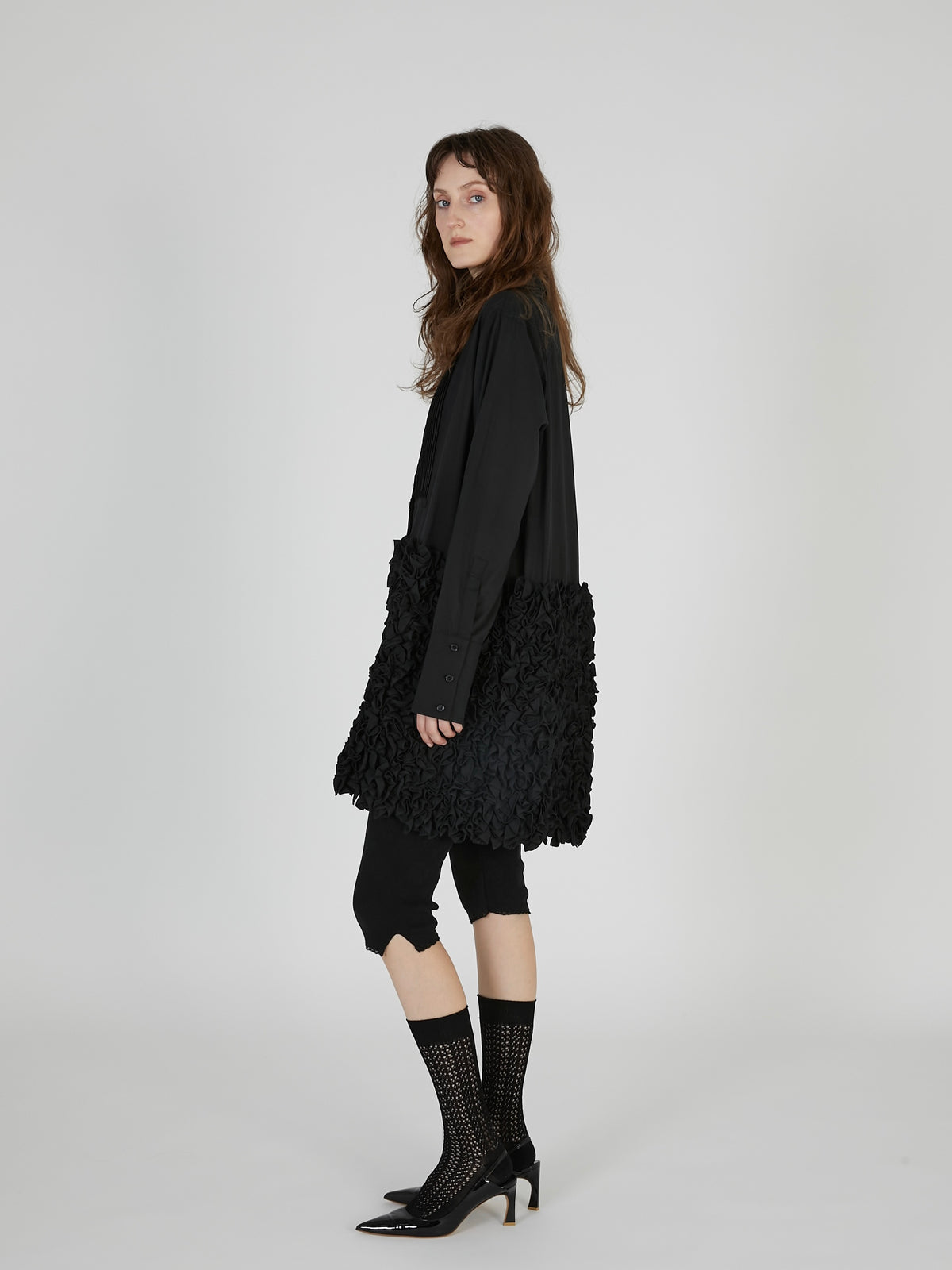 frill long formal shirt｜BLACK