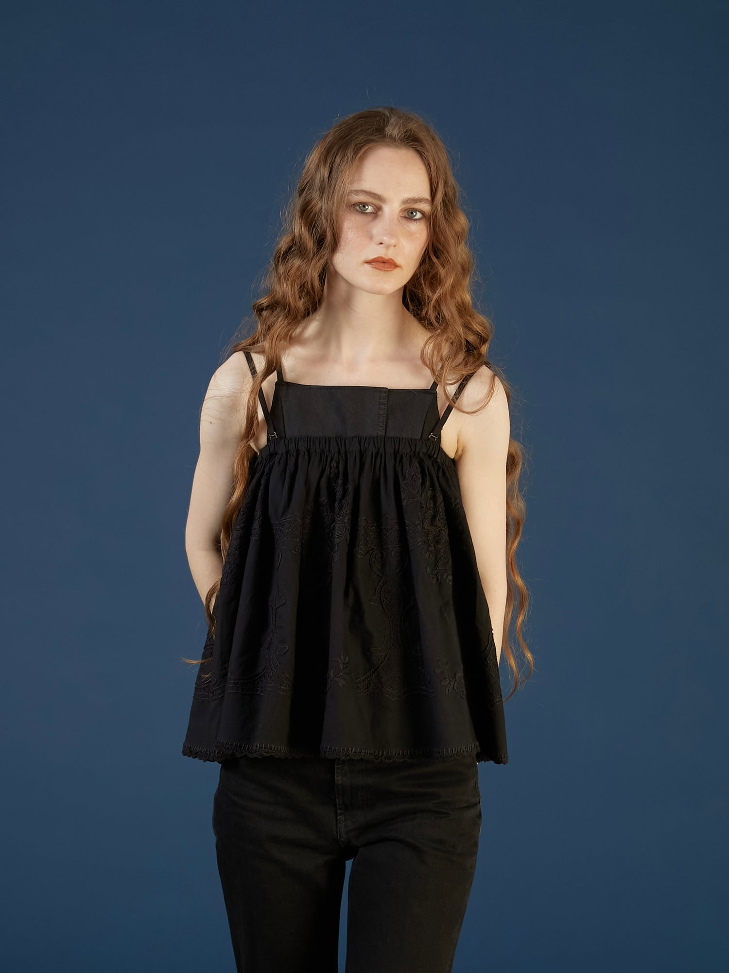 hand embroidery 2way mini skirt | BLACK