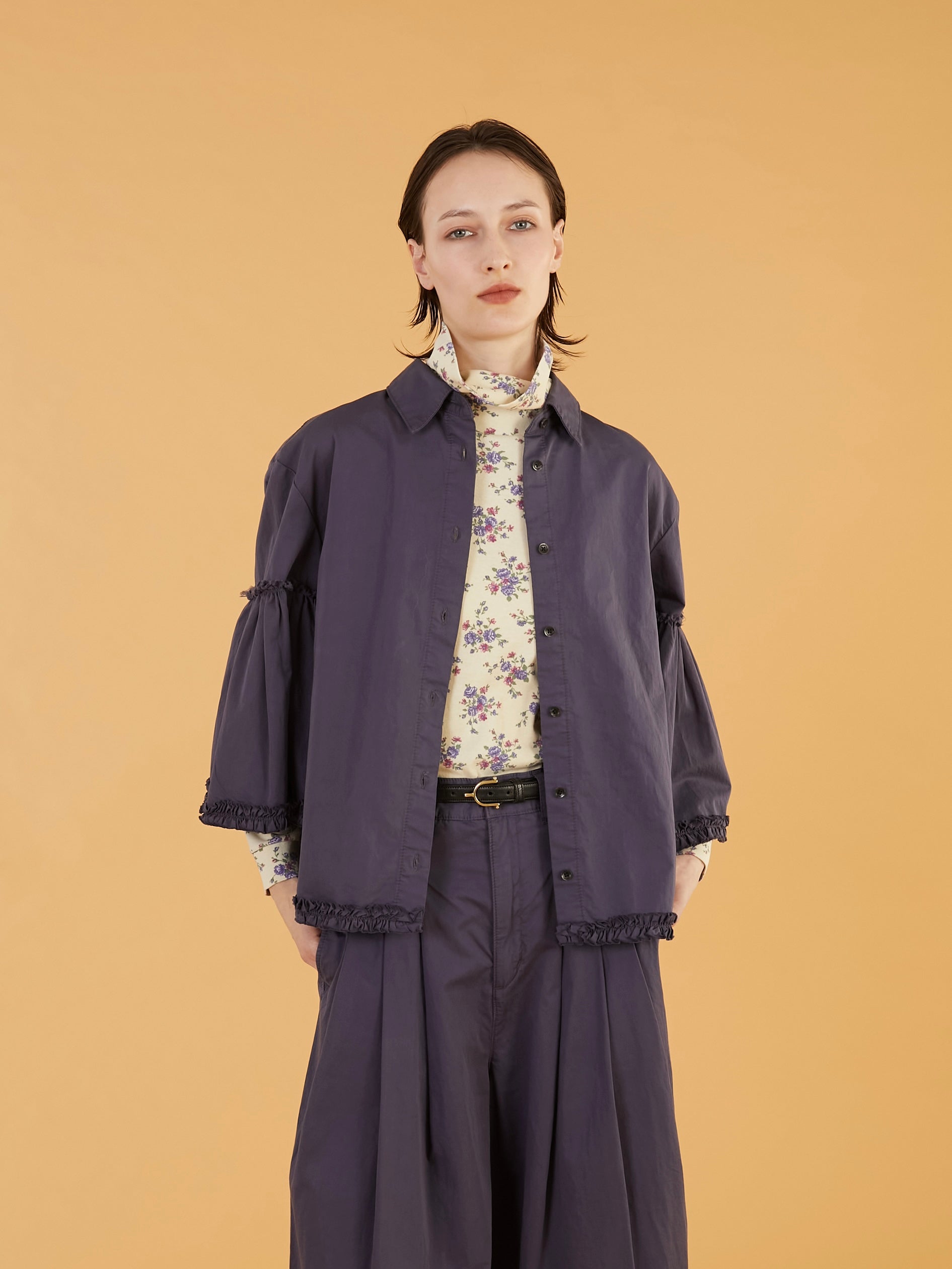 garment dye frill shirts｜NAVY