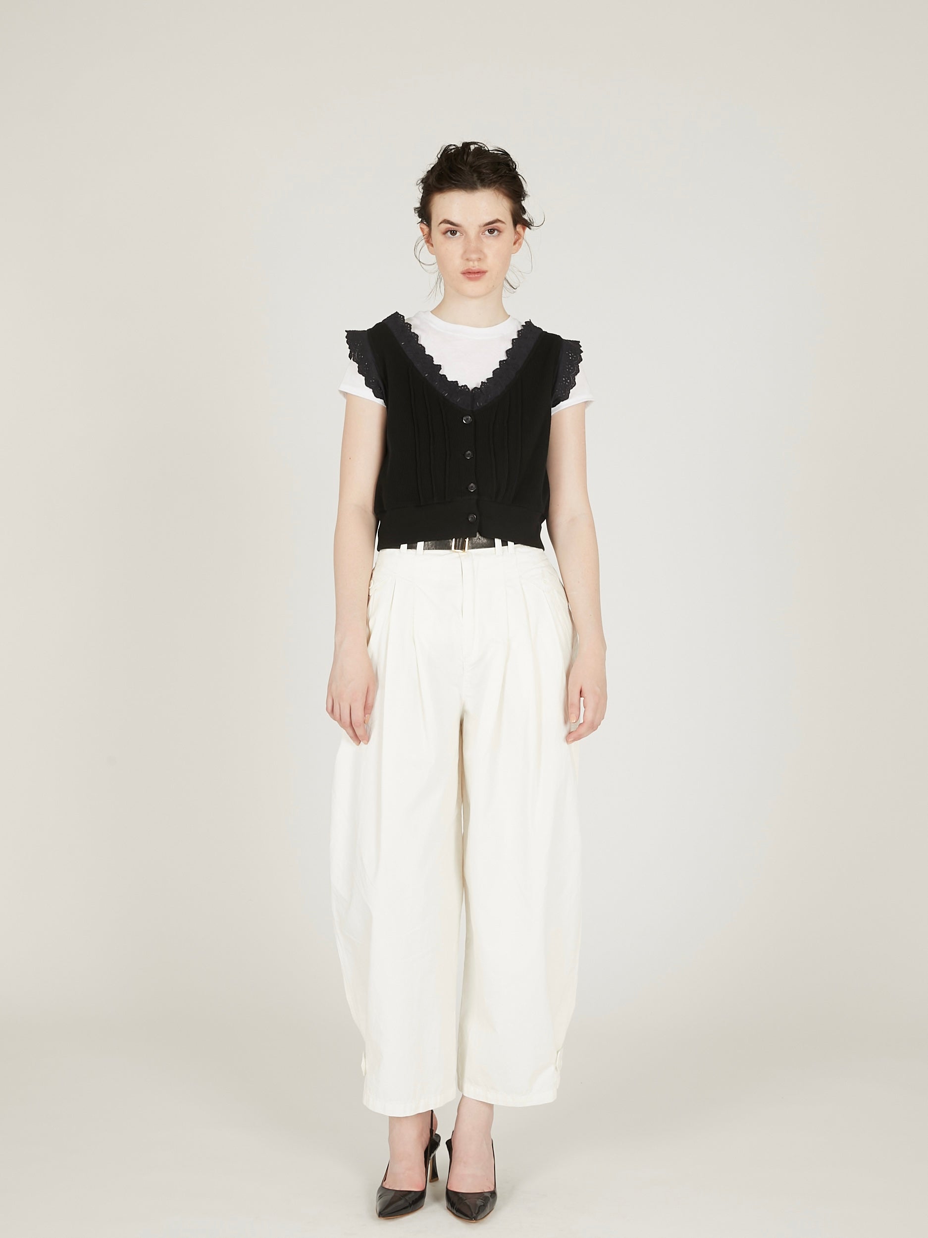 waffle frill vest｜BLACK