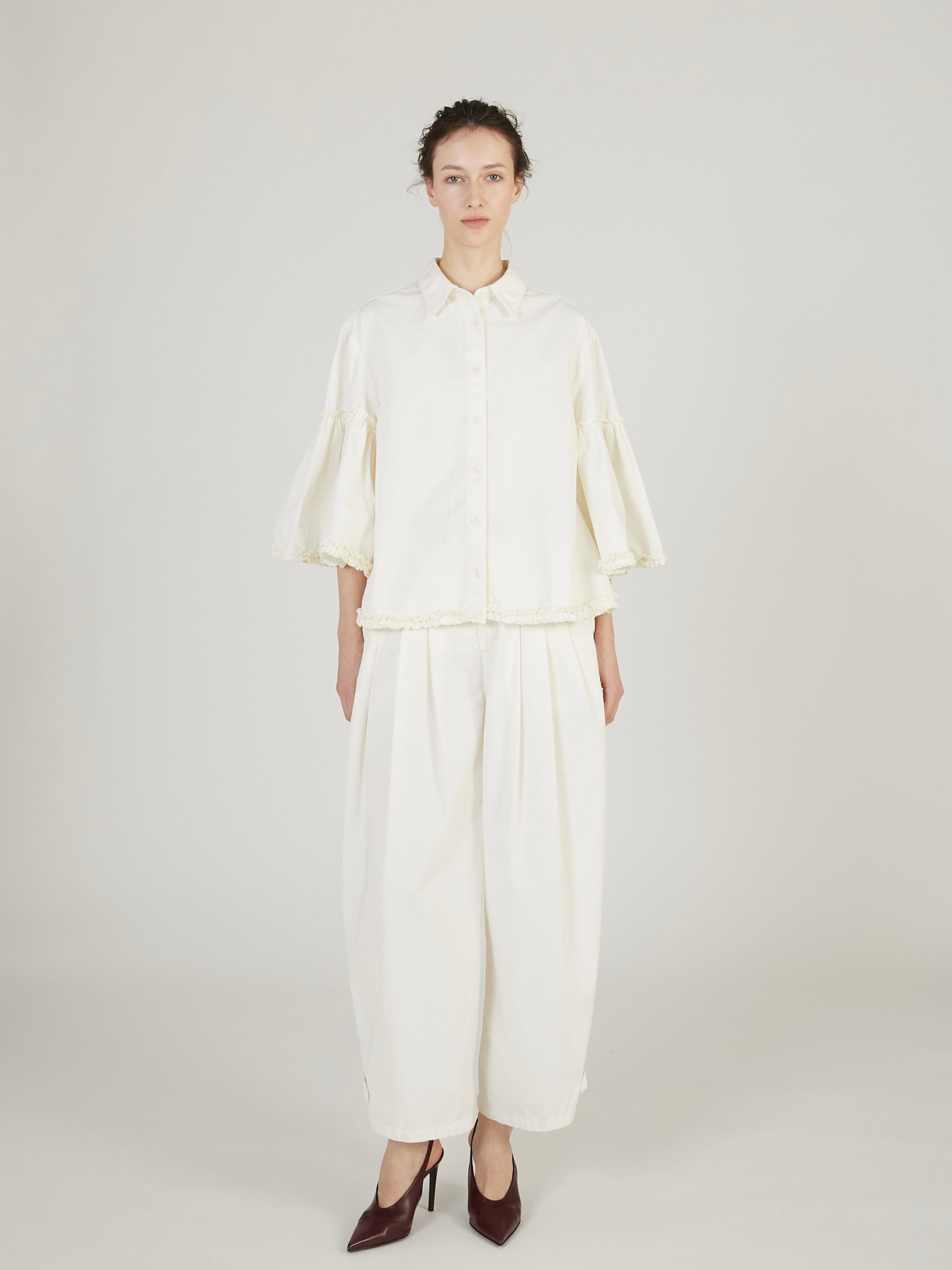 garment dye frill shirts｜IVORY