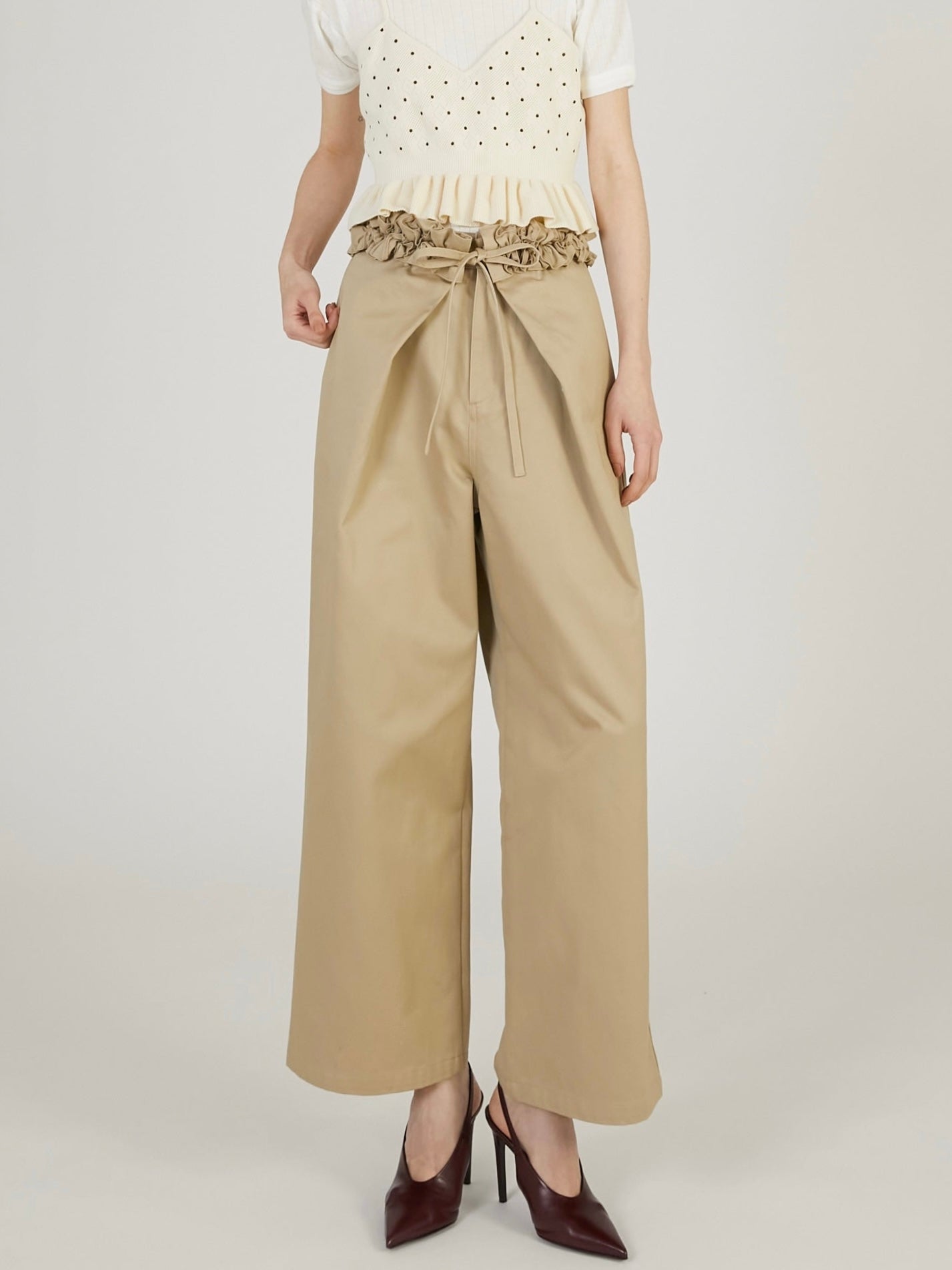 frill belt chino pants｜BEIGE