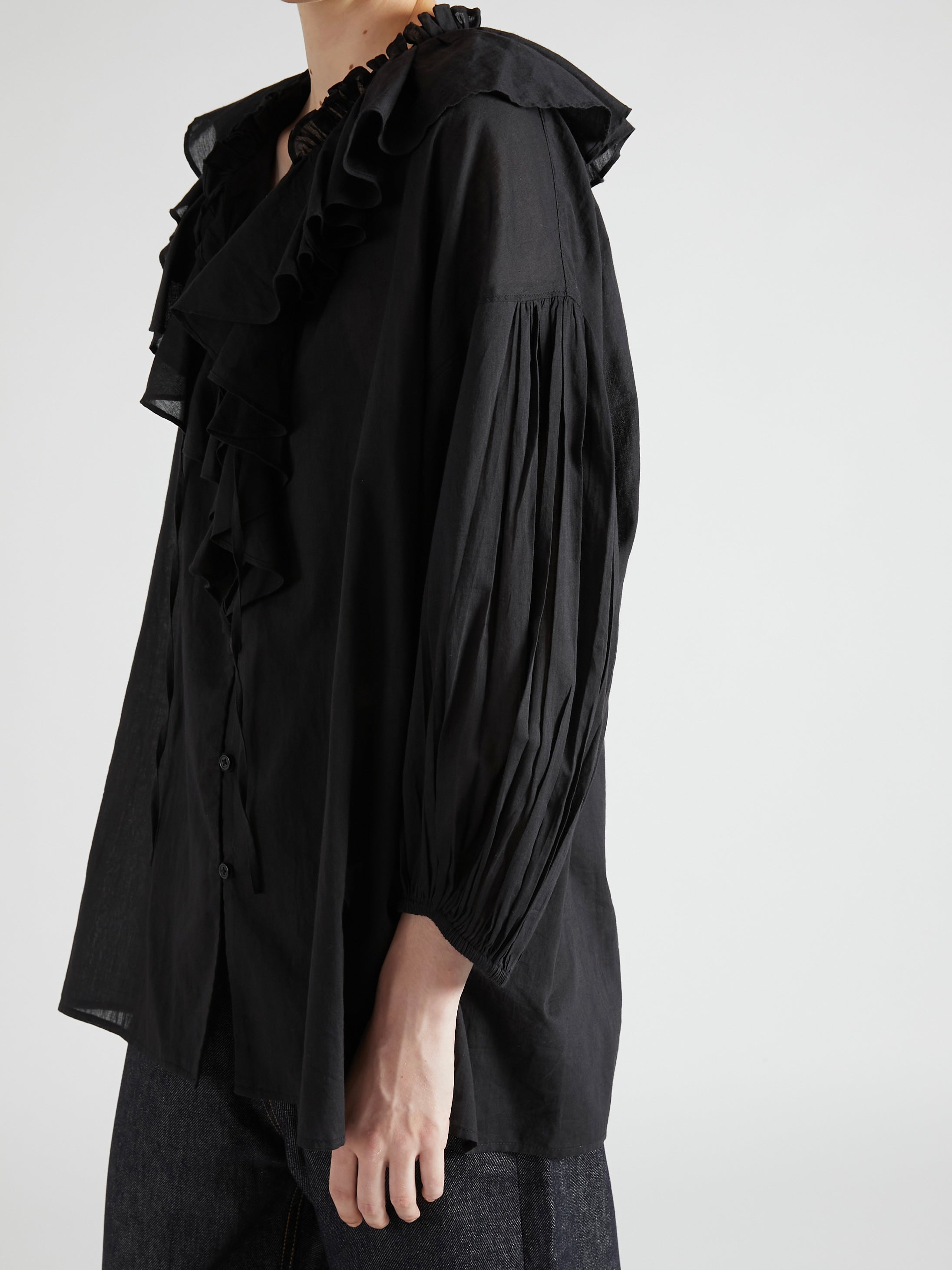 crinkle crinkle crinkle sheer blouse黒 sheer ruffle blouse｜BLACK