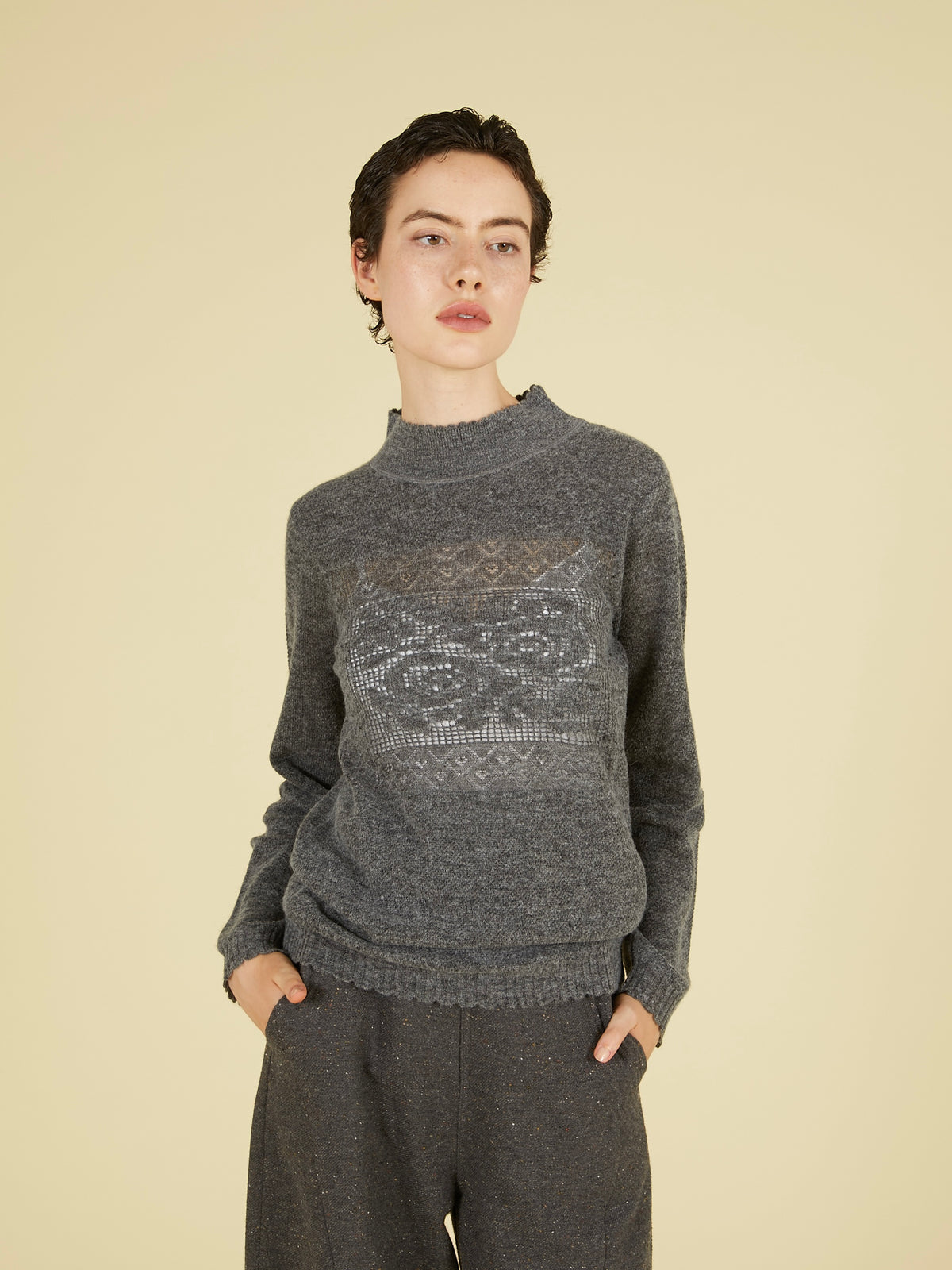 point tail turtle knit top｜IVORY