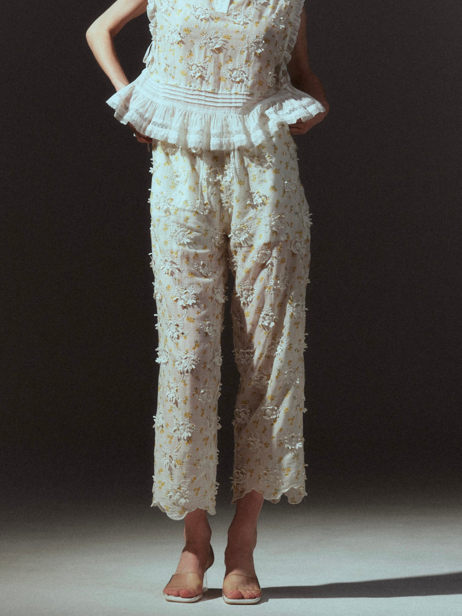 【SECRET SALE】sheer flower easy pants｜IVORY