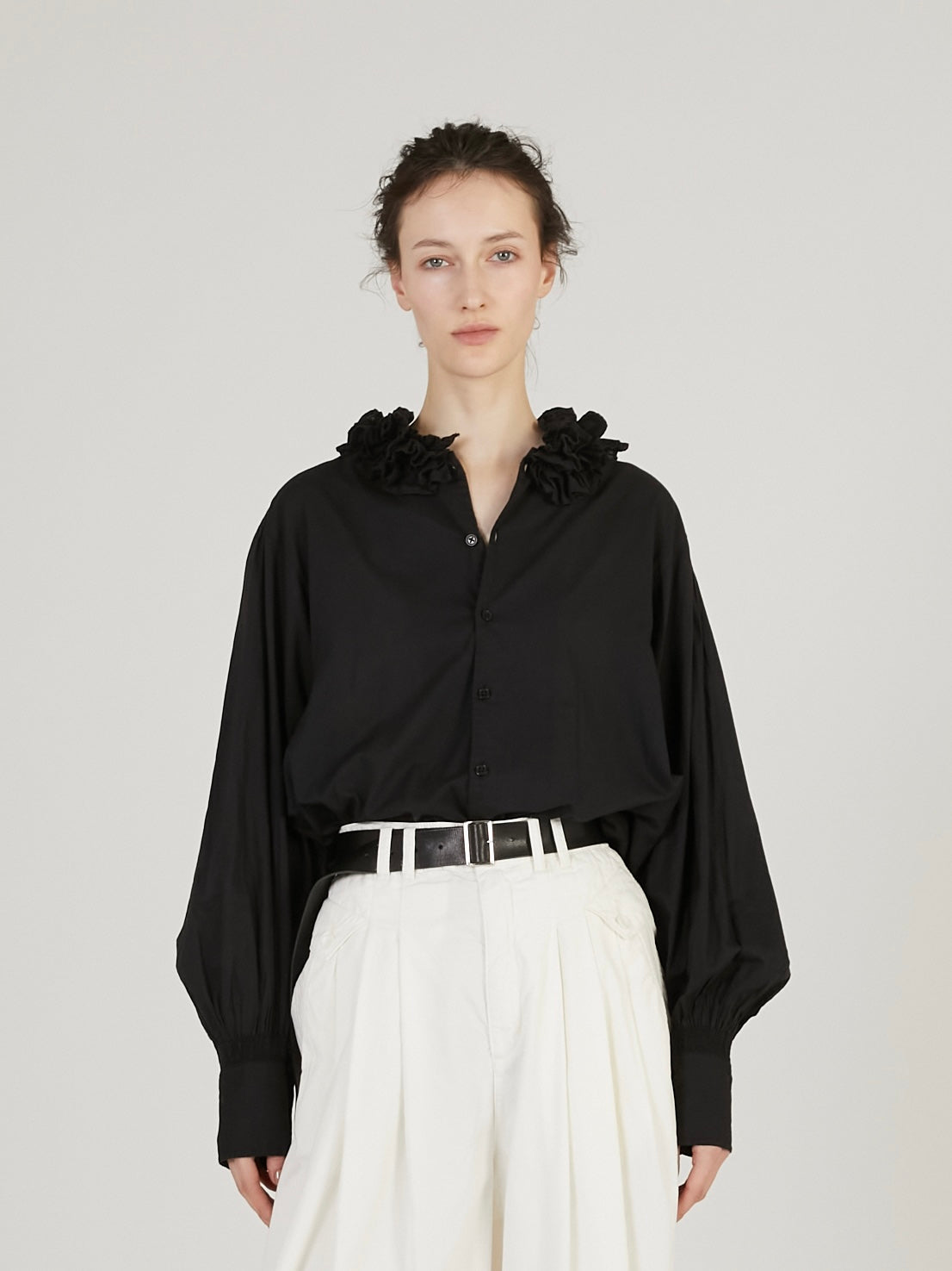 cotton frill coller shirts｜BLACK