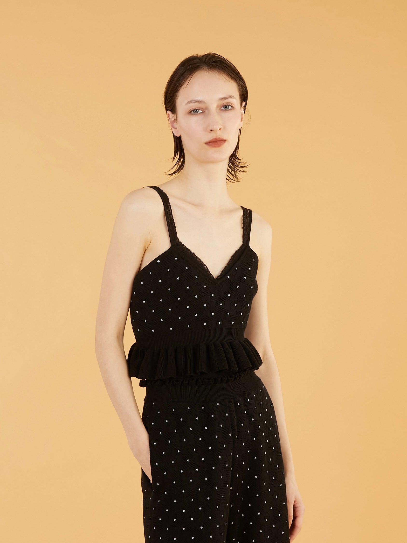 flower Jacquard dot camisole｜BLACK