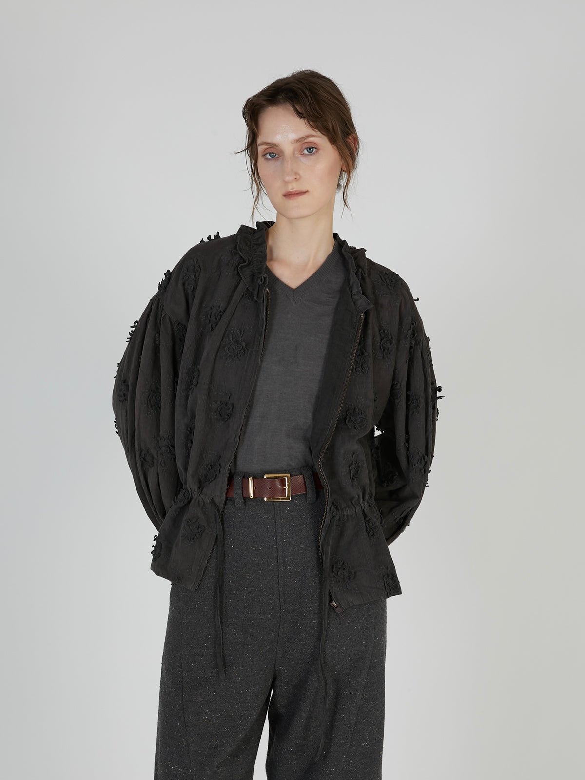 3D embroidery corduroy blouson｜GRAY