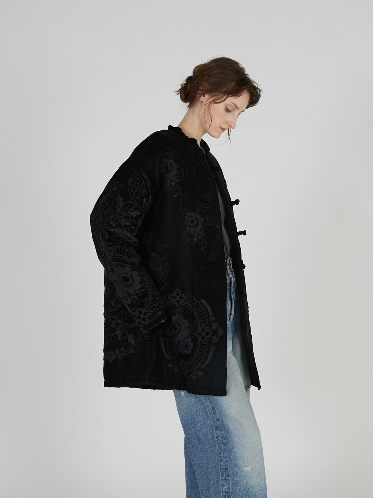 tape embroidery velvet bluson｜BLACK